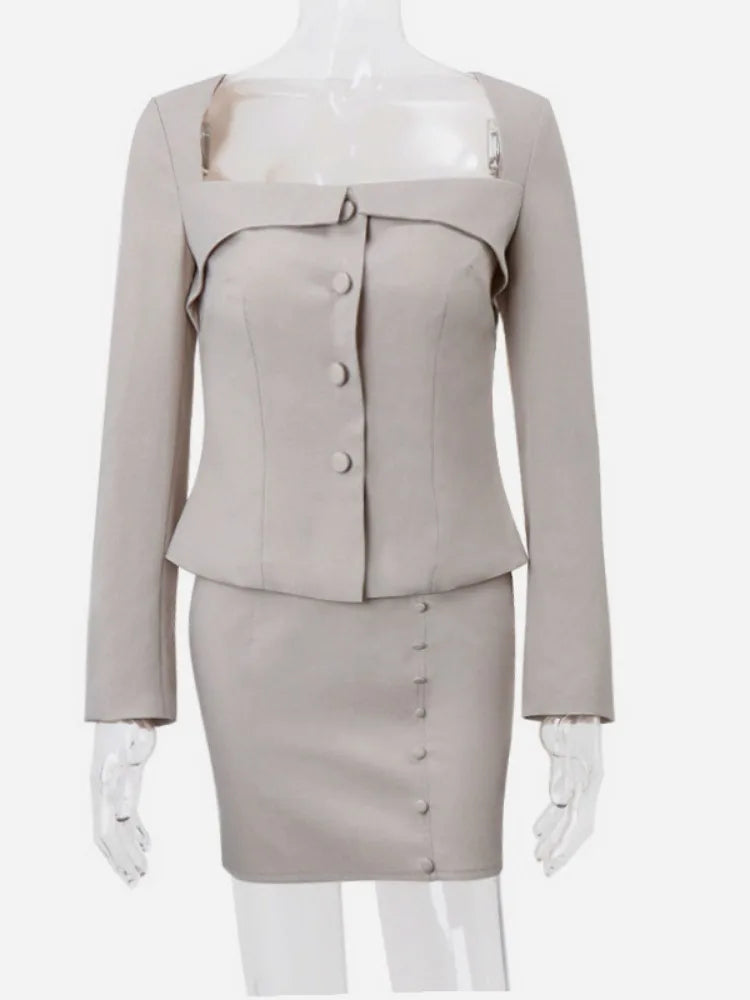 2 Piece Suit Set for Women | Long Sleeve | High Waist | Slim Blazer | 2024 | Temperament | Skirts Suits | Workwear | Femme