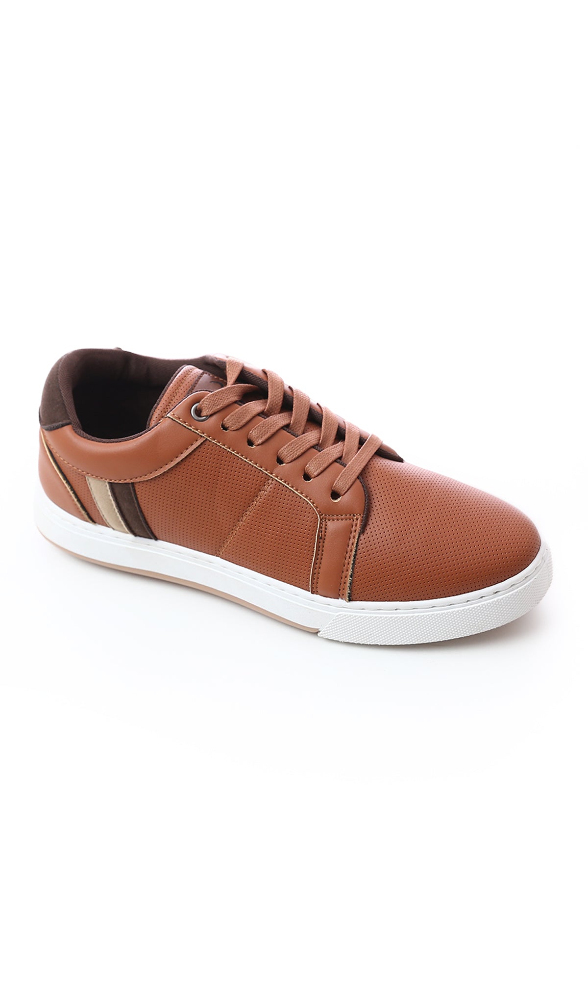 49907 Leather Casual Shoes Round Toe Lace Up Dark Camel.