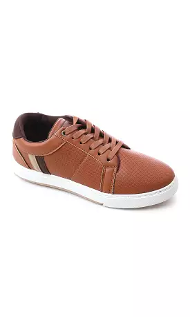 49907 Leather Casual Shoes Round Toe Lace Up Dark Camel.