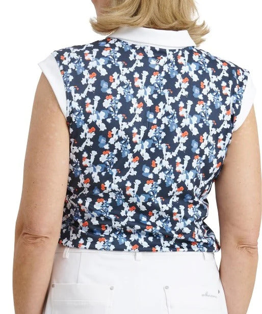 Abacus Lily Navy Flower Sleeveless Polo