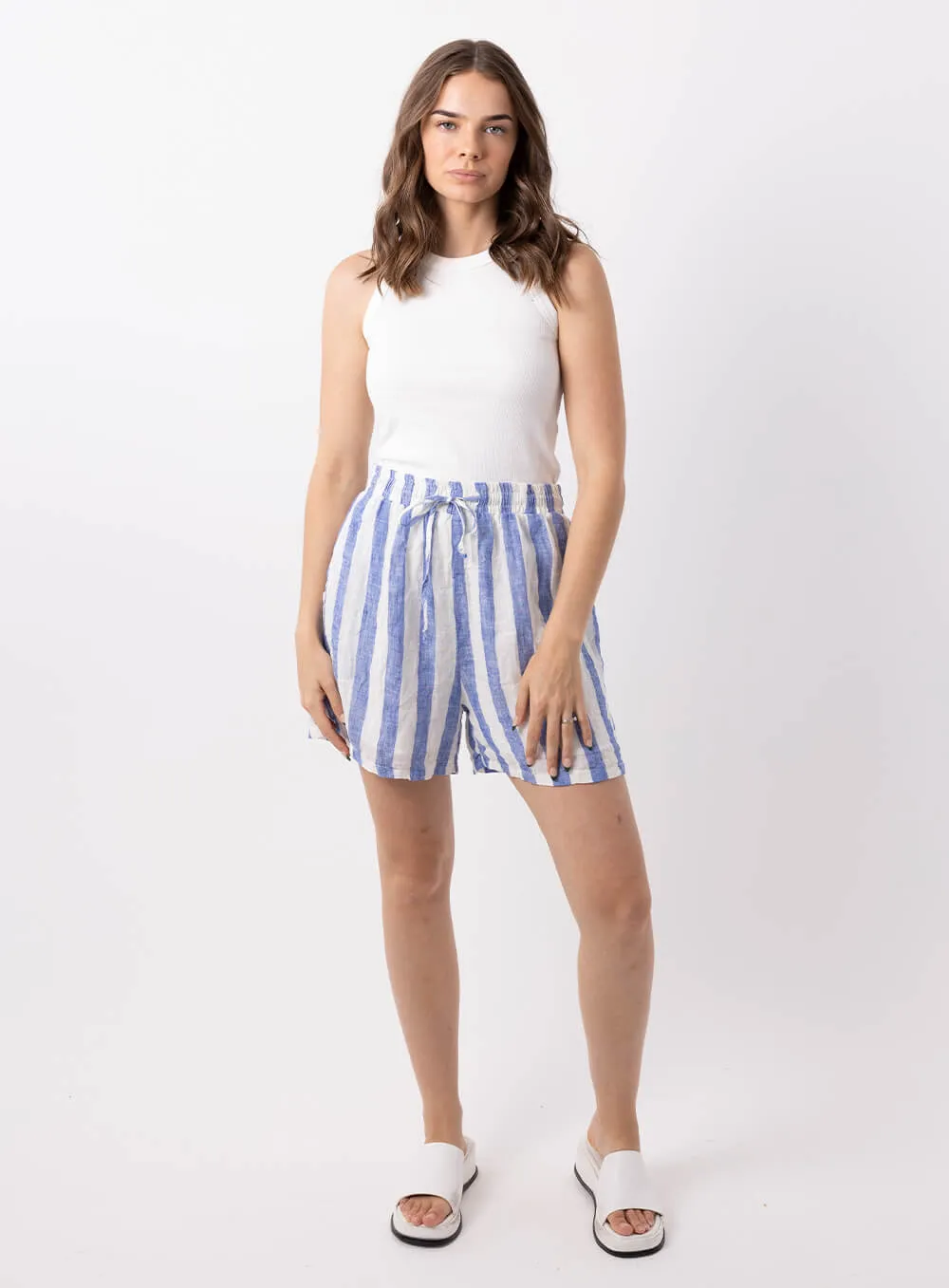 Abbi Stripe Linen Short-NAVY