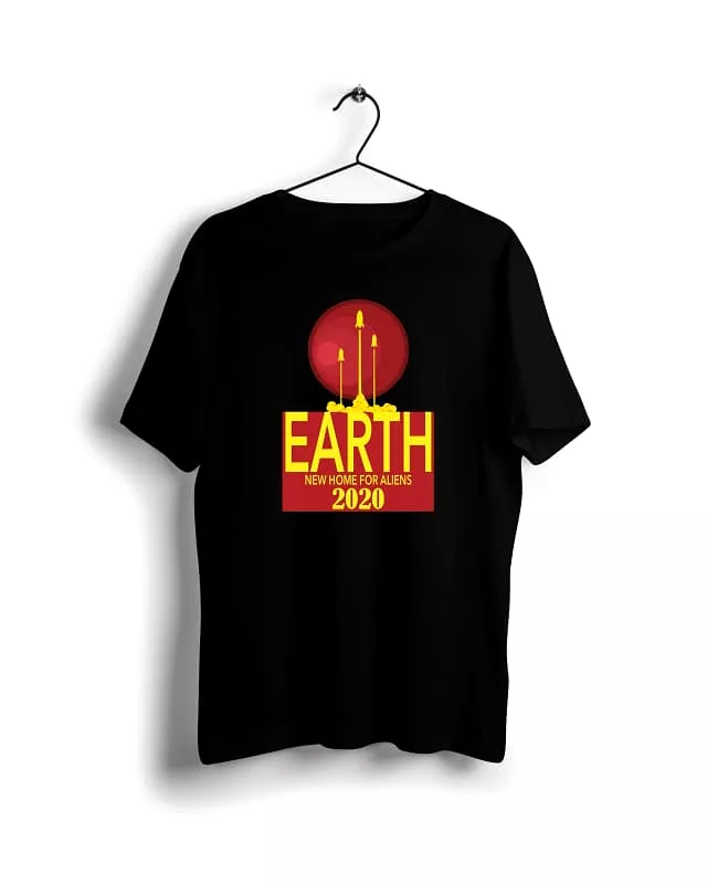 Alien Planet Earth Graphic T-shirt - Black Basic Design