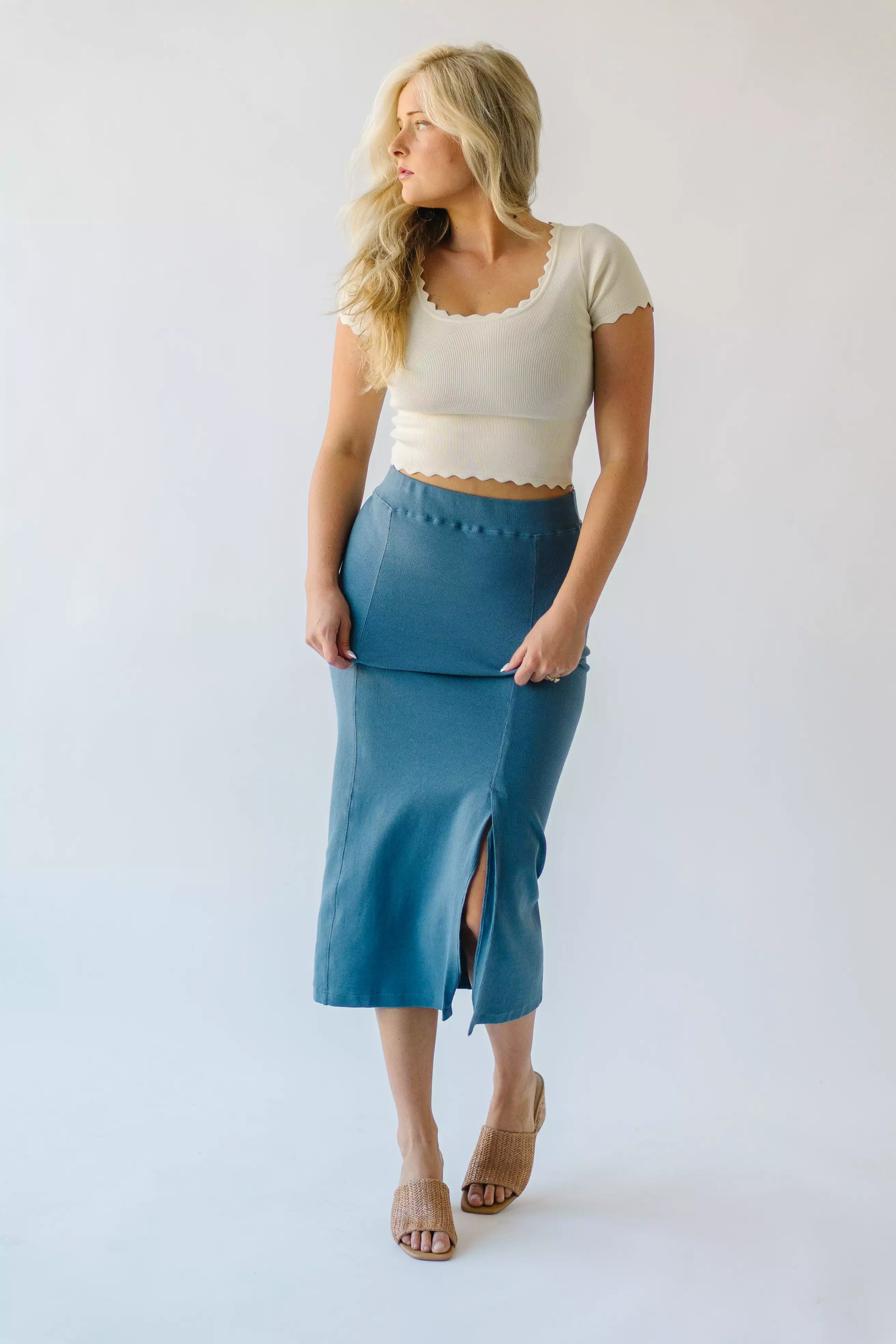 Alpharetta Dusty Blue Knit Skirt