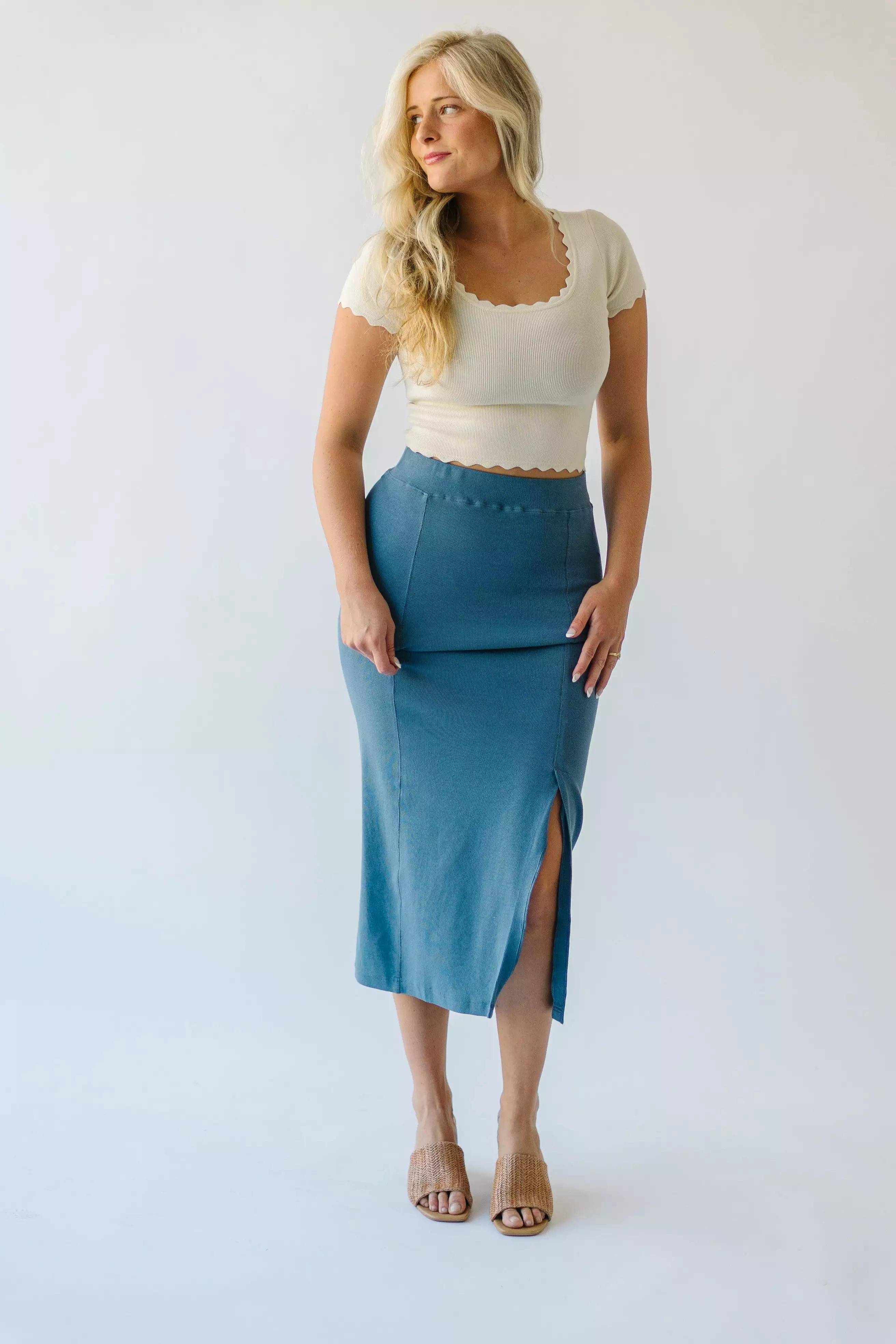 Alpharetta Dusty Blue Knit Skirt