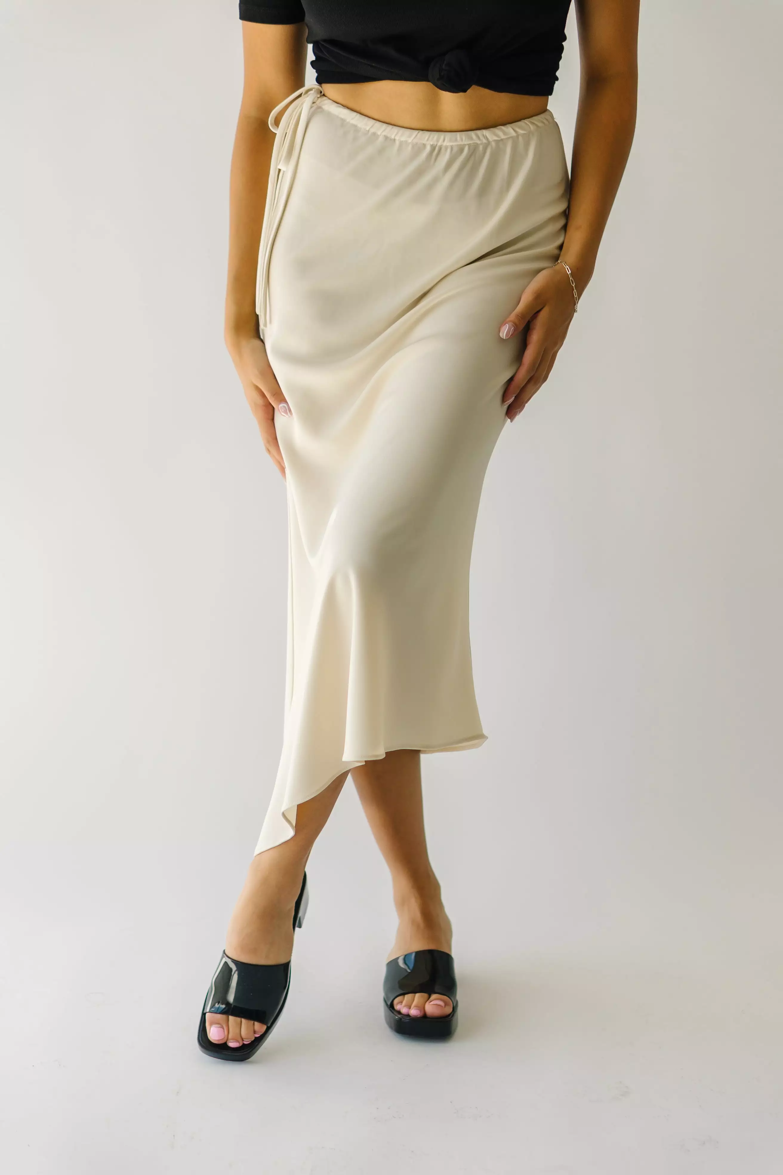 Amica Cream Midi Skirt with Tie Detail