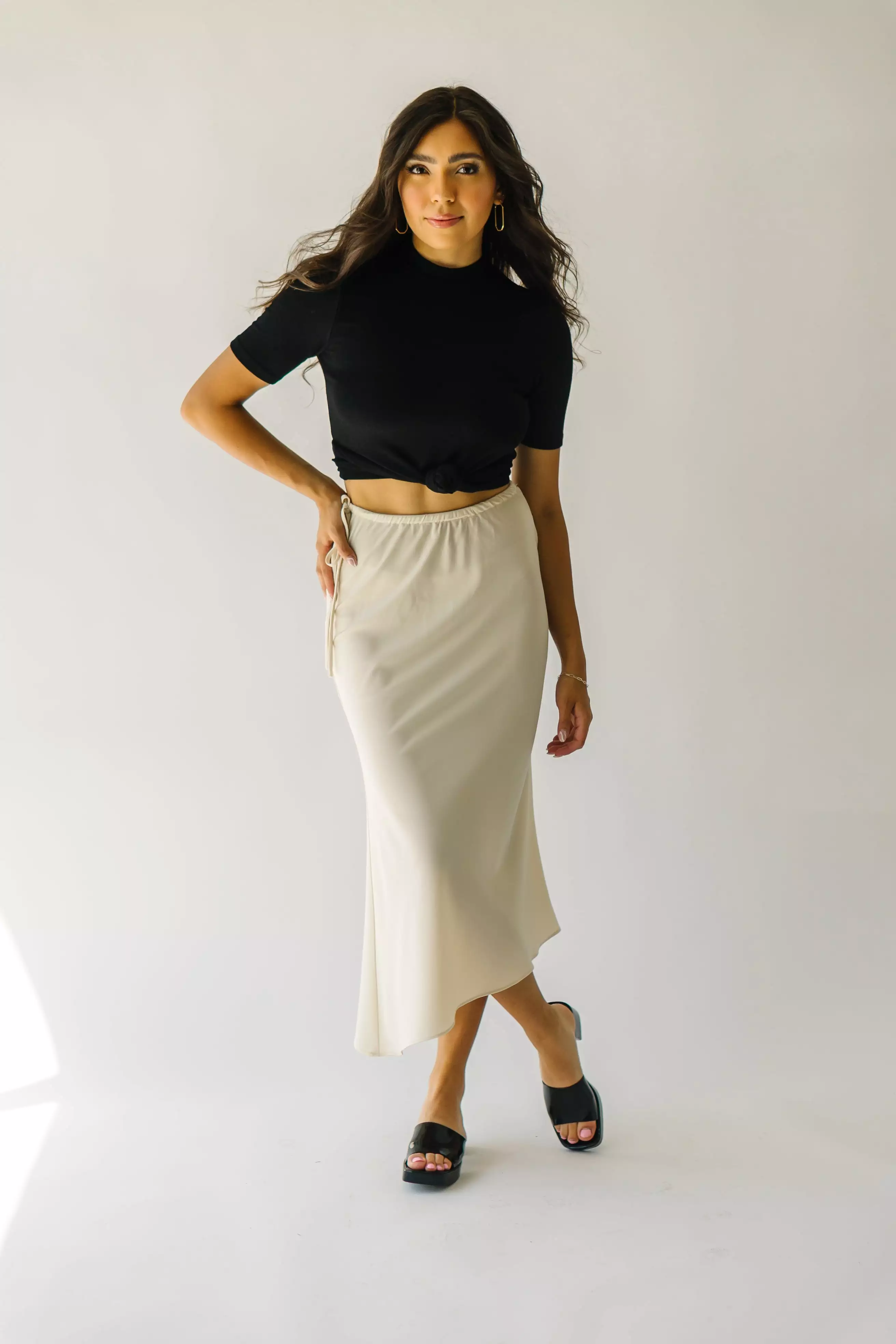 Amica Cream Midi Skirt with Tie Detail