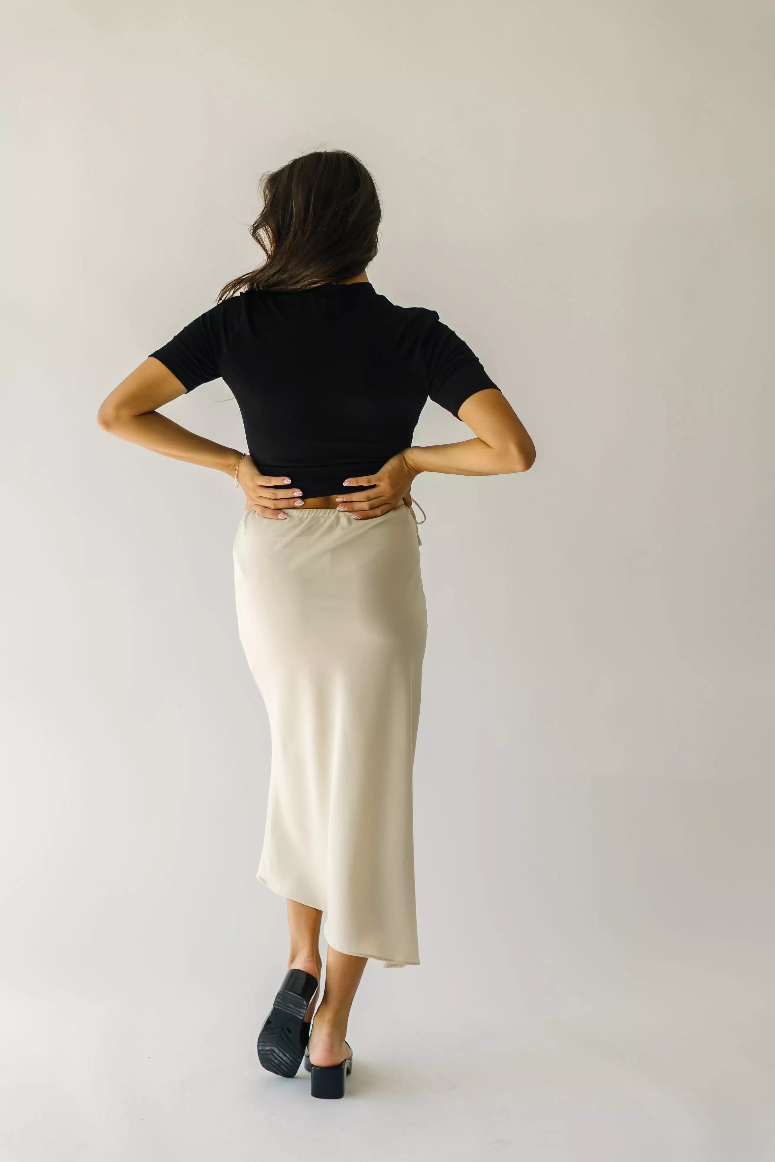 Amica Cream Midi Skirt with Tie Detail