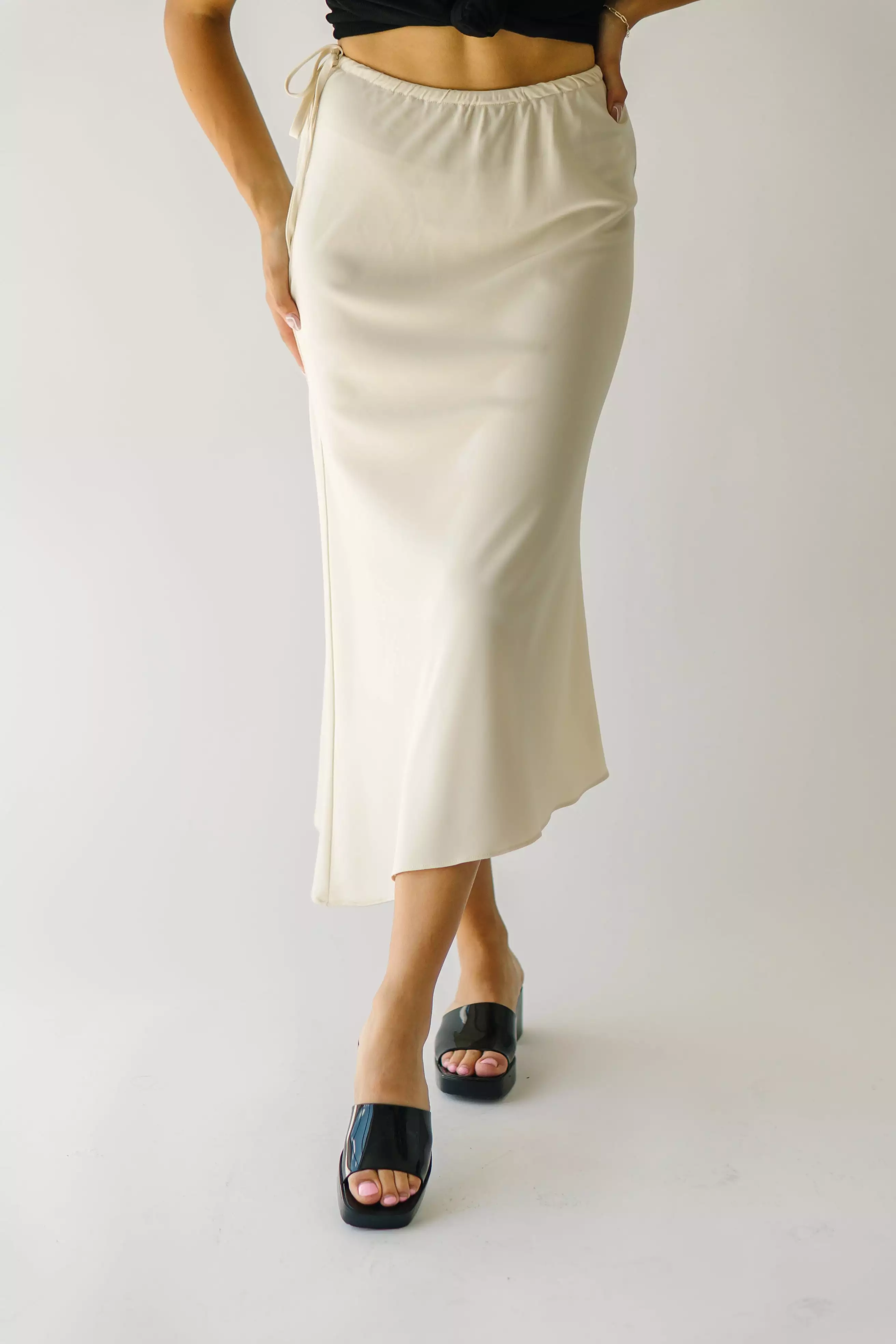 Amica Cream Midi Skirt with Tie Detail