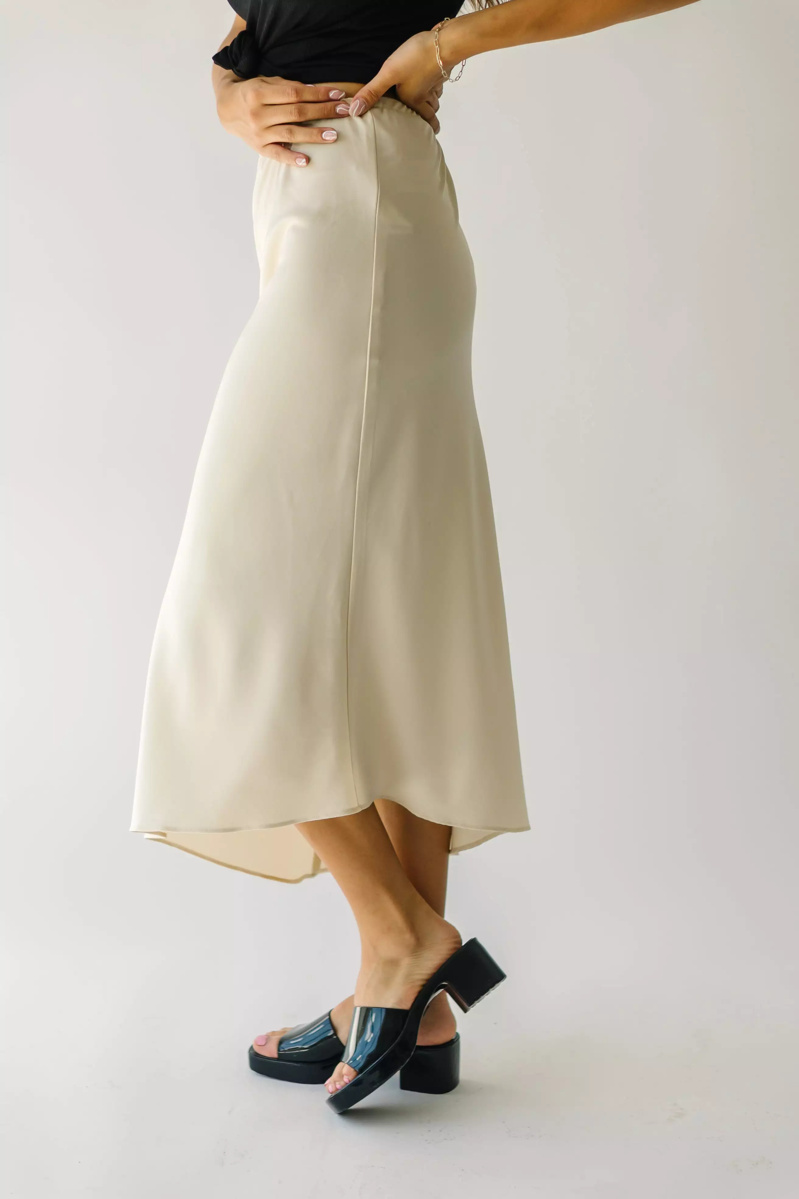 Amica Cream Midi Skirt with Tie Detail