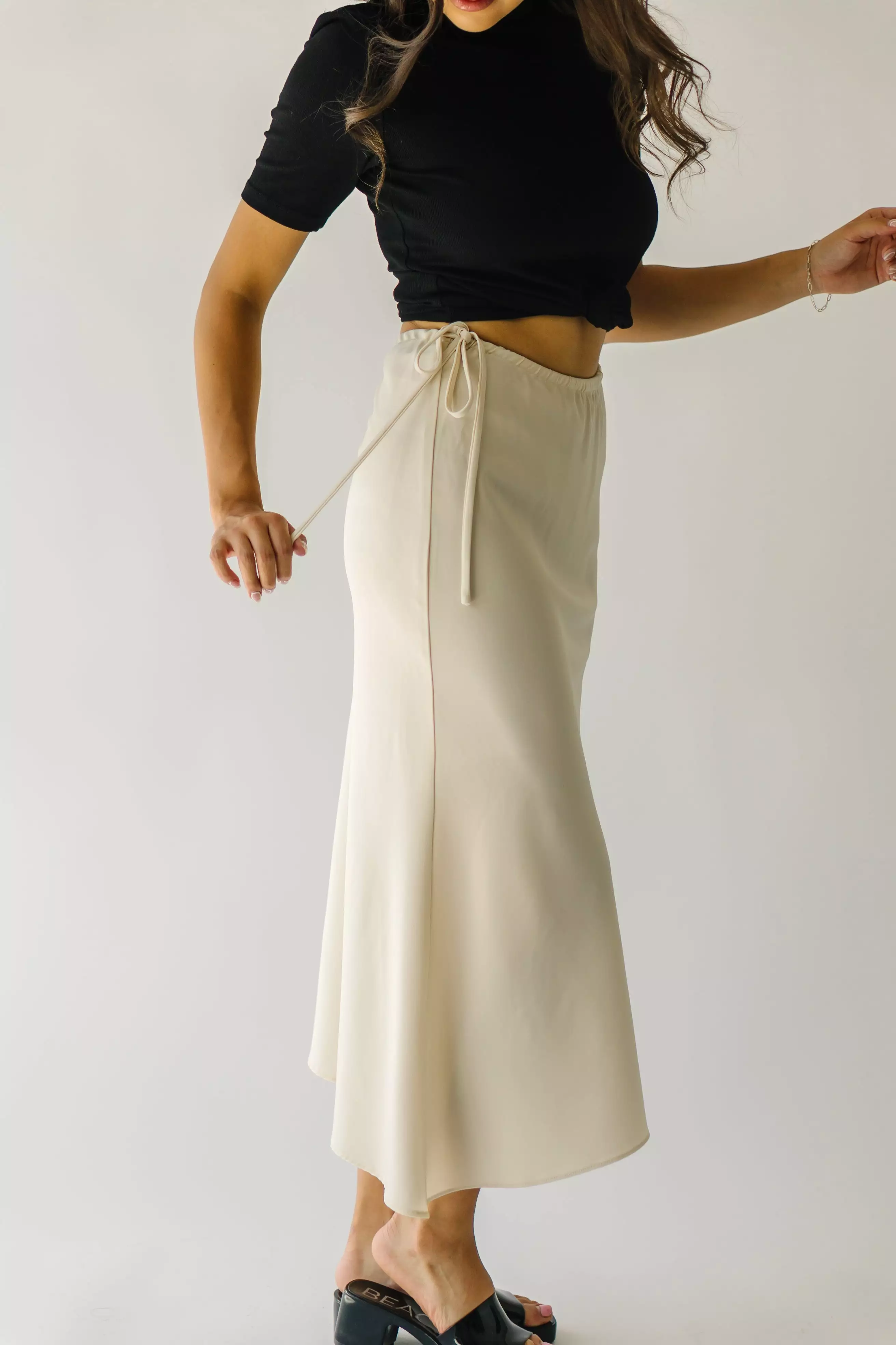 Amica Cream Midi Skirt with Tie Detail