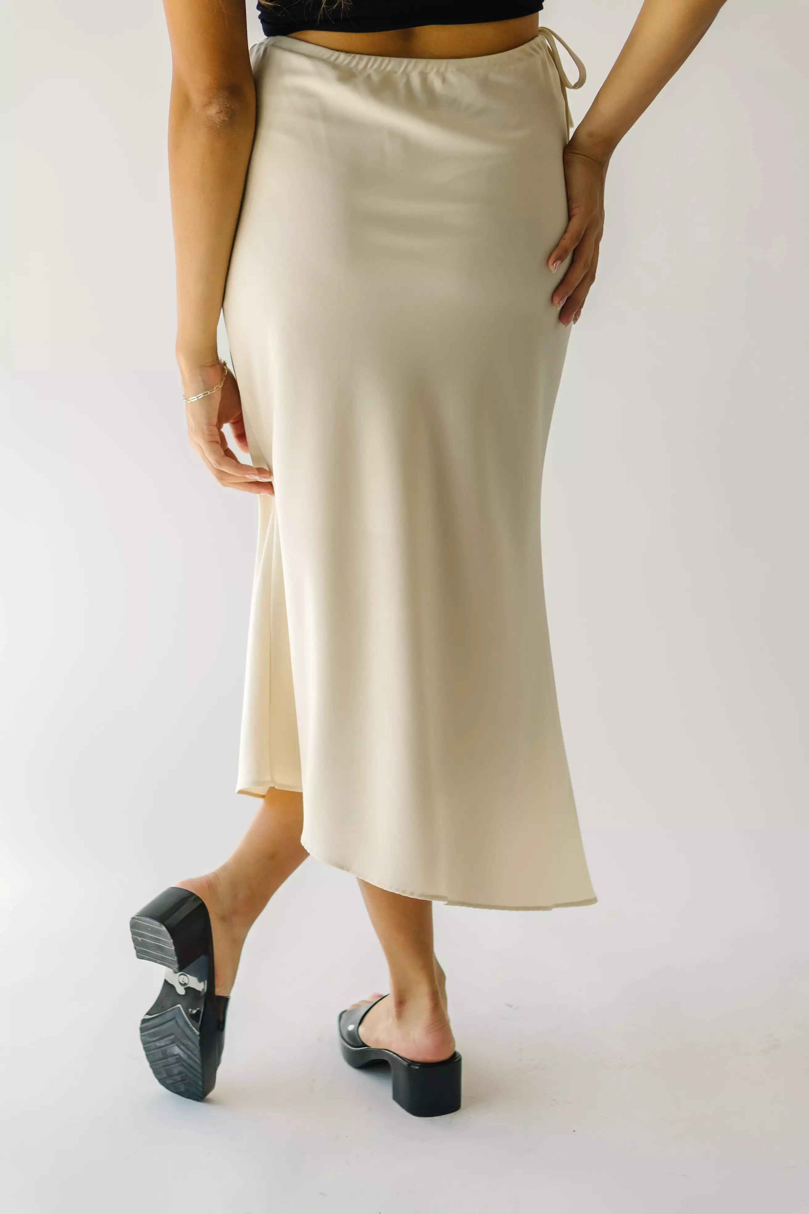 Amica Cream Midi Skirt with Tie Detail