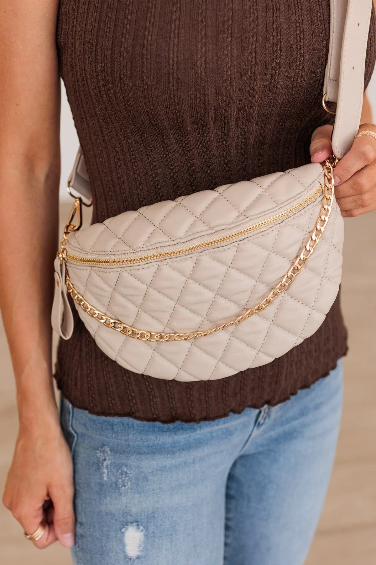 Attached At The Hip Quilted Belt Bag- Nude