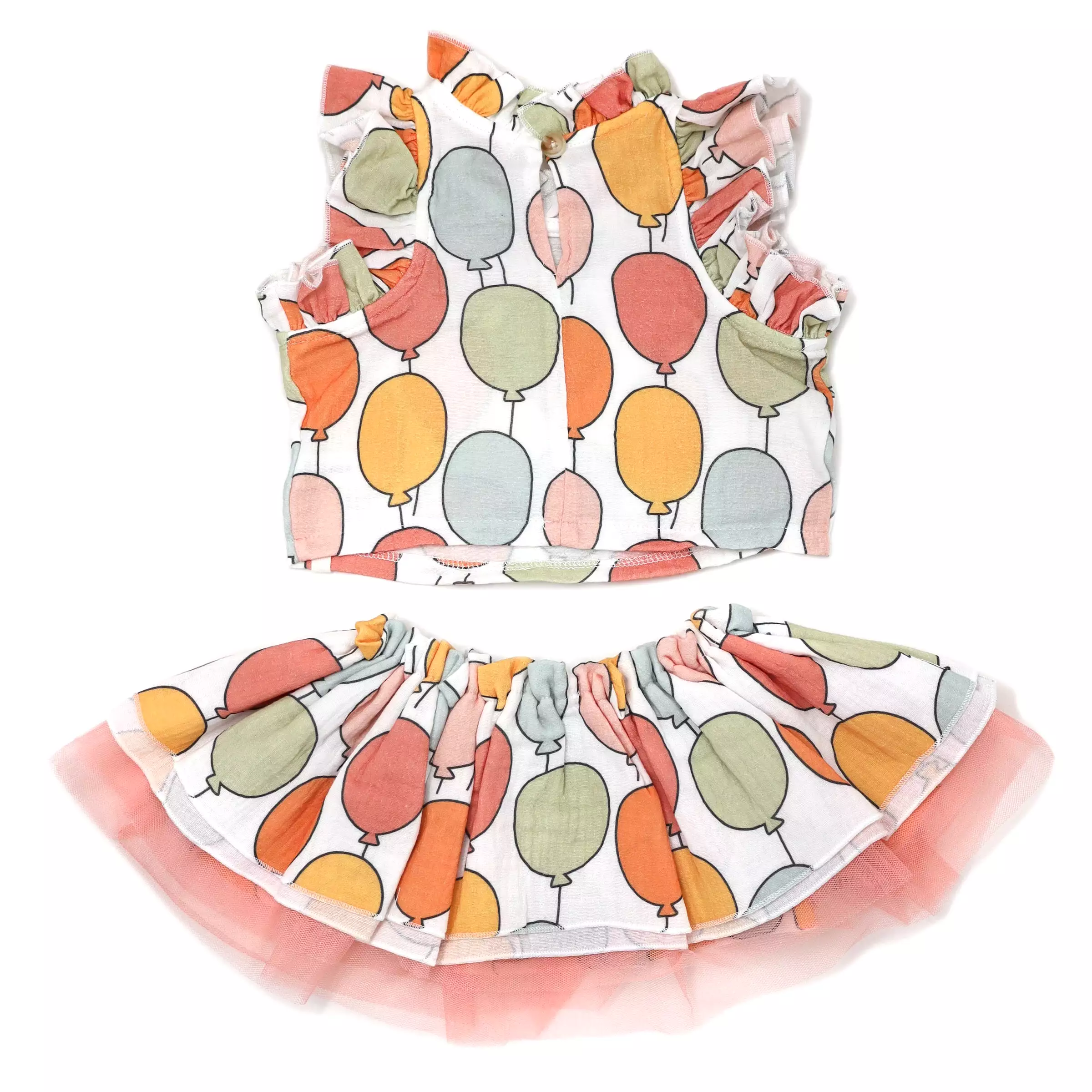 Baby Clothes Set - Gauze Lola Top and Tutu Skirt - Balloon Print - Oyster