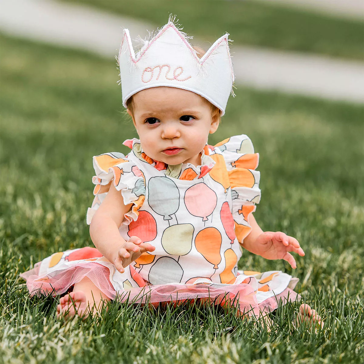 Baby Clothes Set - Gauze Lola Top and Tutu Skirt - Balloon Print - Oyster