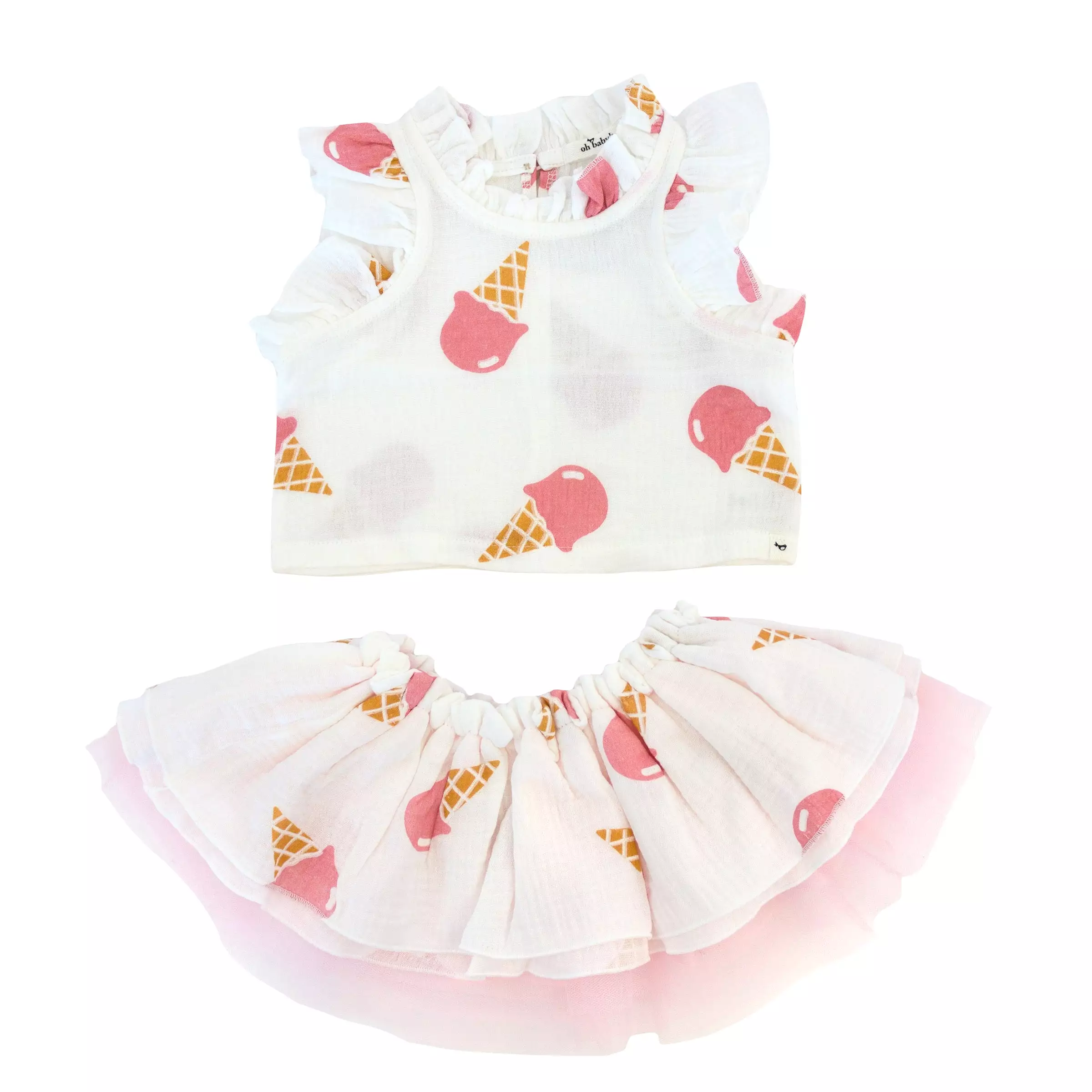 Baby Gauze Lola Top Tutu Skirt Set Scoop Ice Cream Cone Oyster