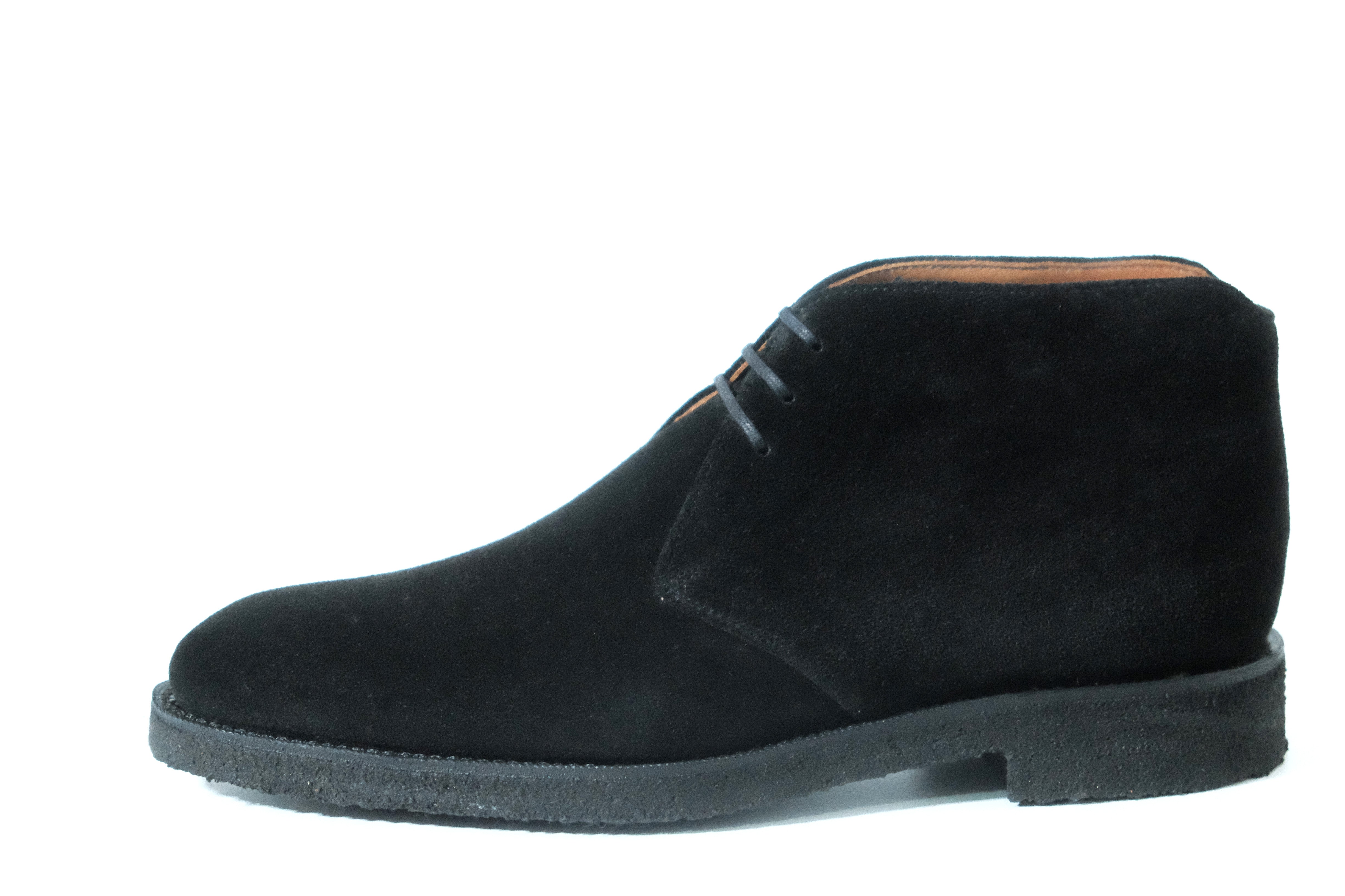 Ballard Black Suede MTO Shoes, NGT Last, Black Crepe Sole