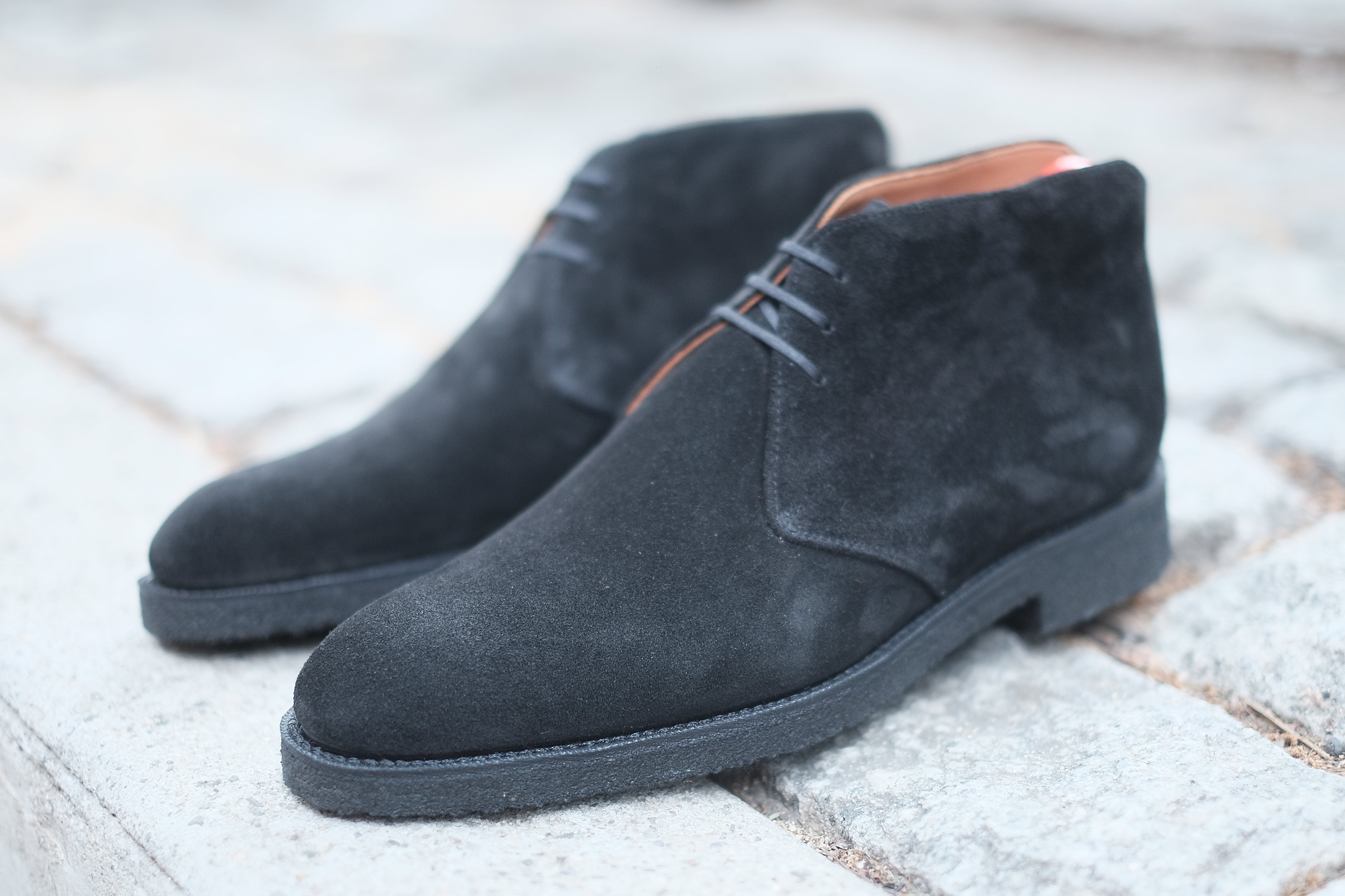 Ballard Black Suede MTO Shoes, NGT Last, Black Crepe Sole