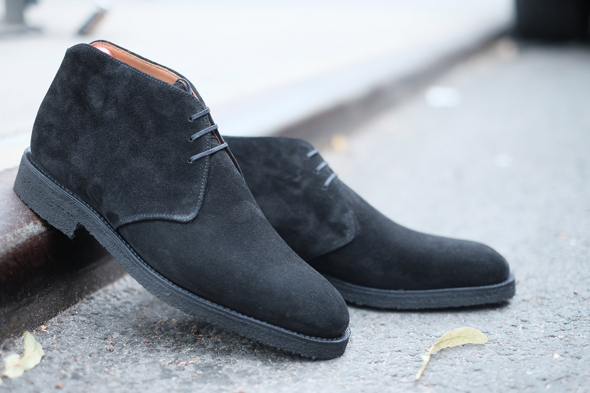 Ballard Black Suede MTO Shoes, NGT Last, Black Crepe Sole