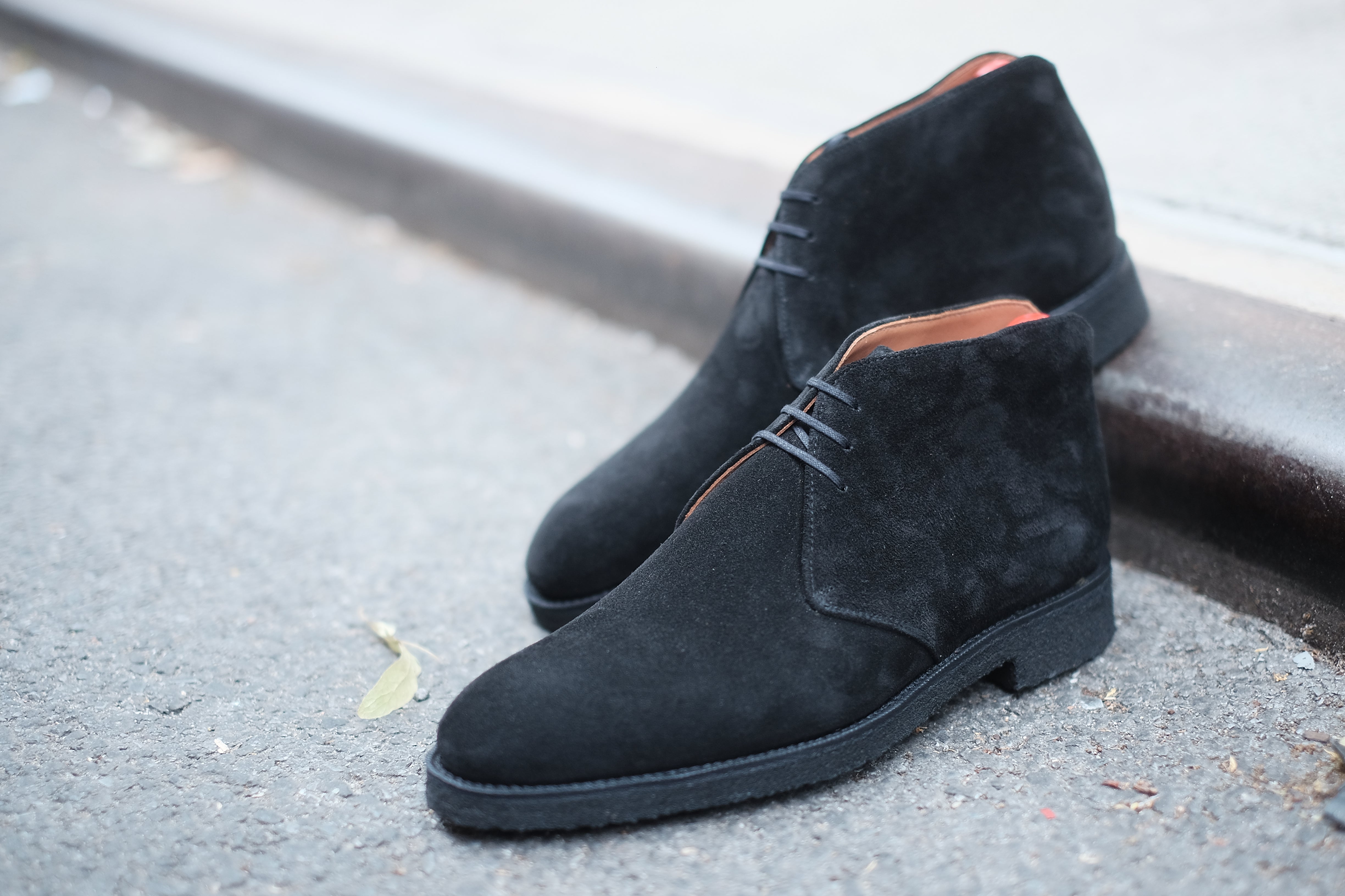 Ballard Black Suede MTO Shoes, NGT Last, Black Crepe Sole