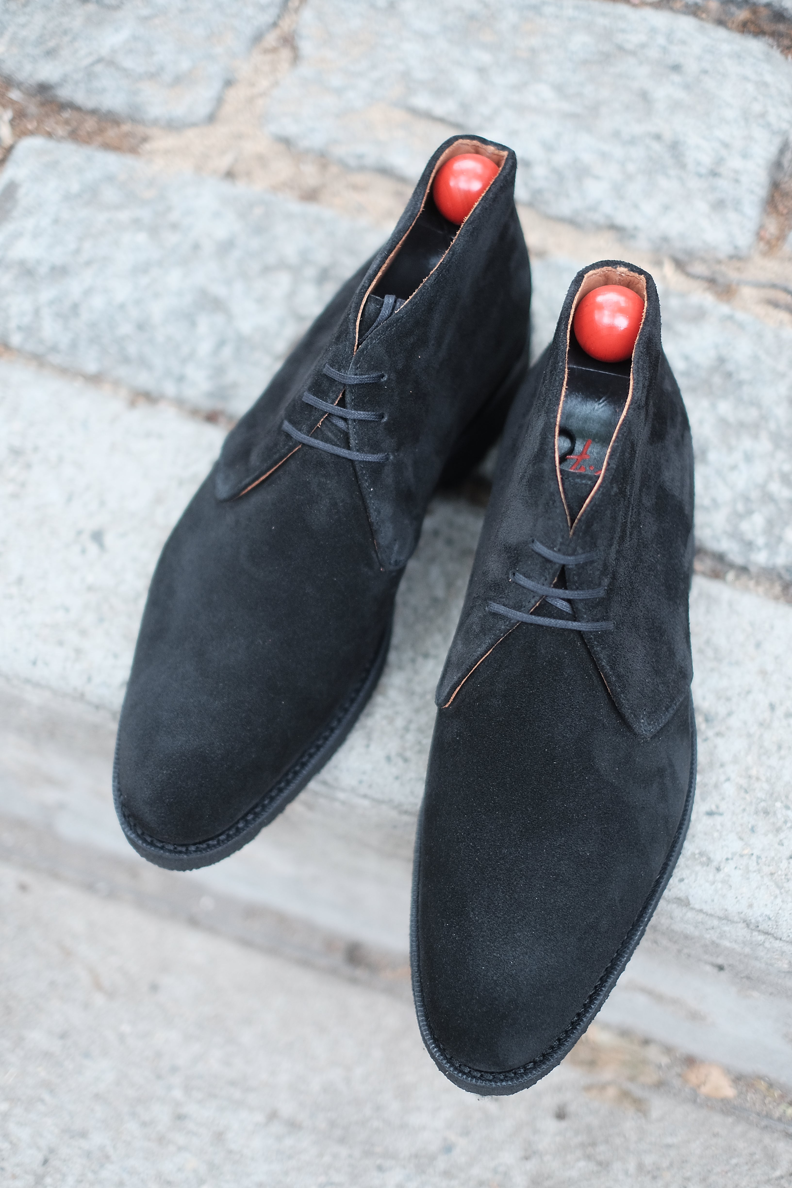 Ballard Black Suede MTO Shoes, NGT Last, Black Crepe Sole