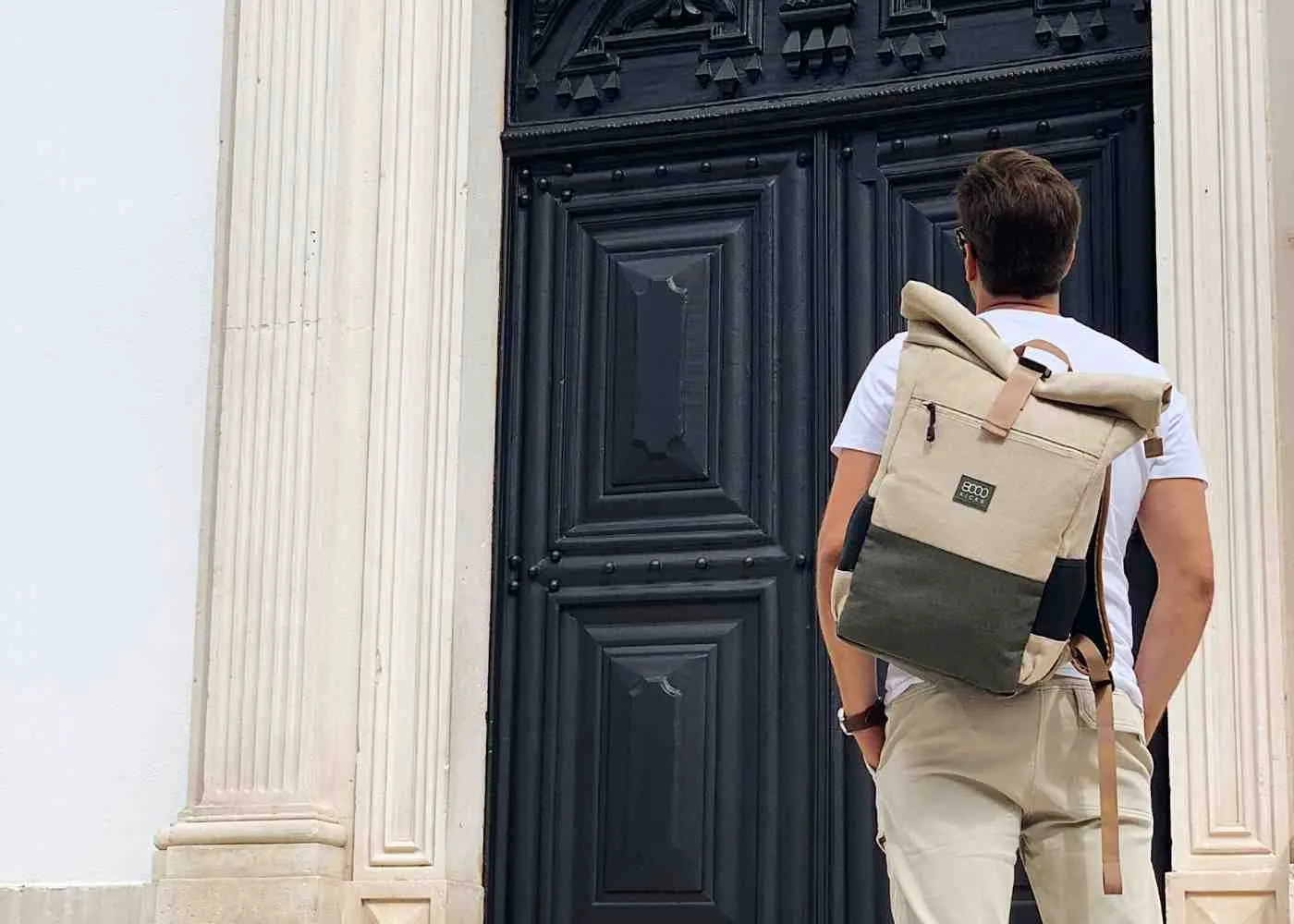 Beige and Green Everyday Backpack