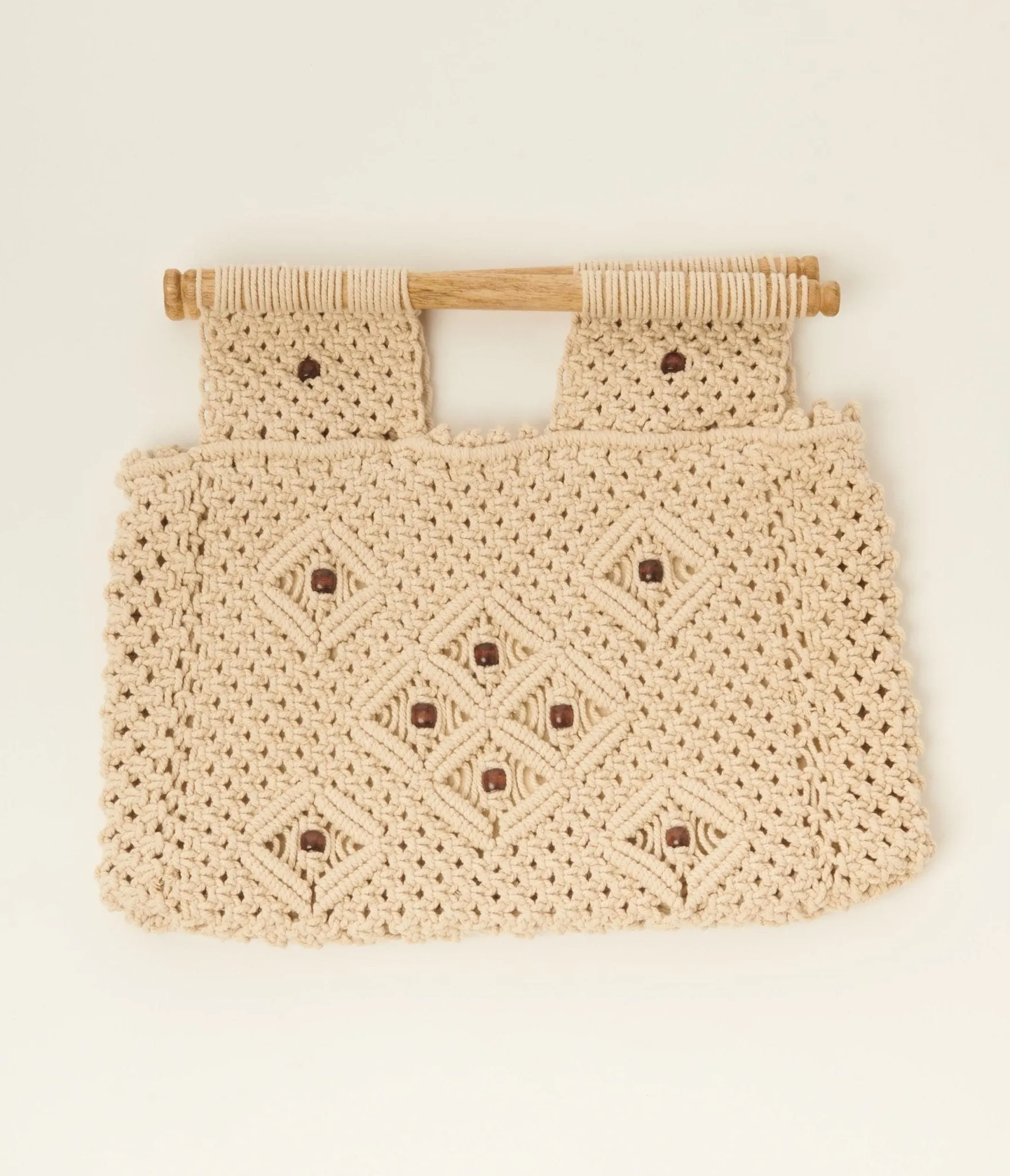 Beige Beaded Knit Handbag