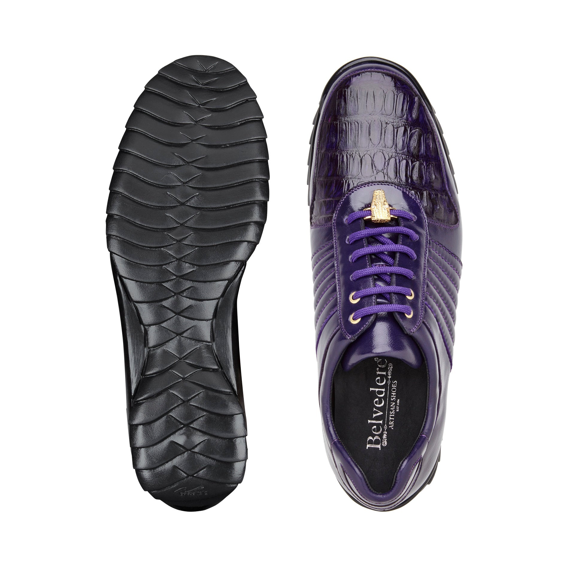 Belvedere - Astor, Purple Genuine Hornback Caiman Crocodile and Soft Calf Sneaker - 33599