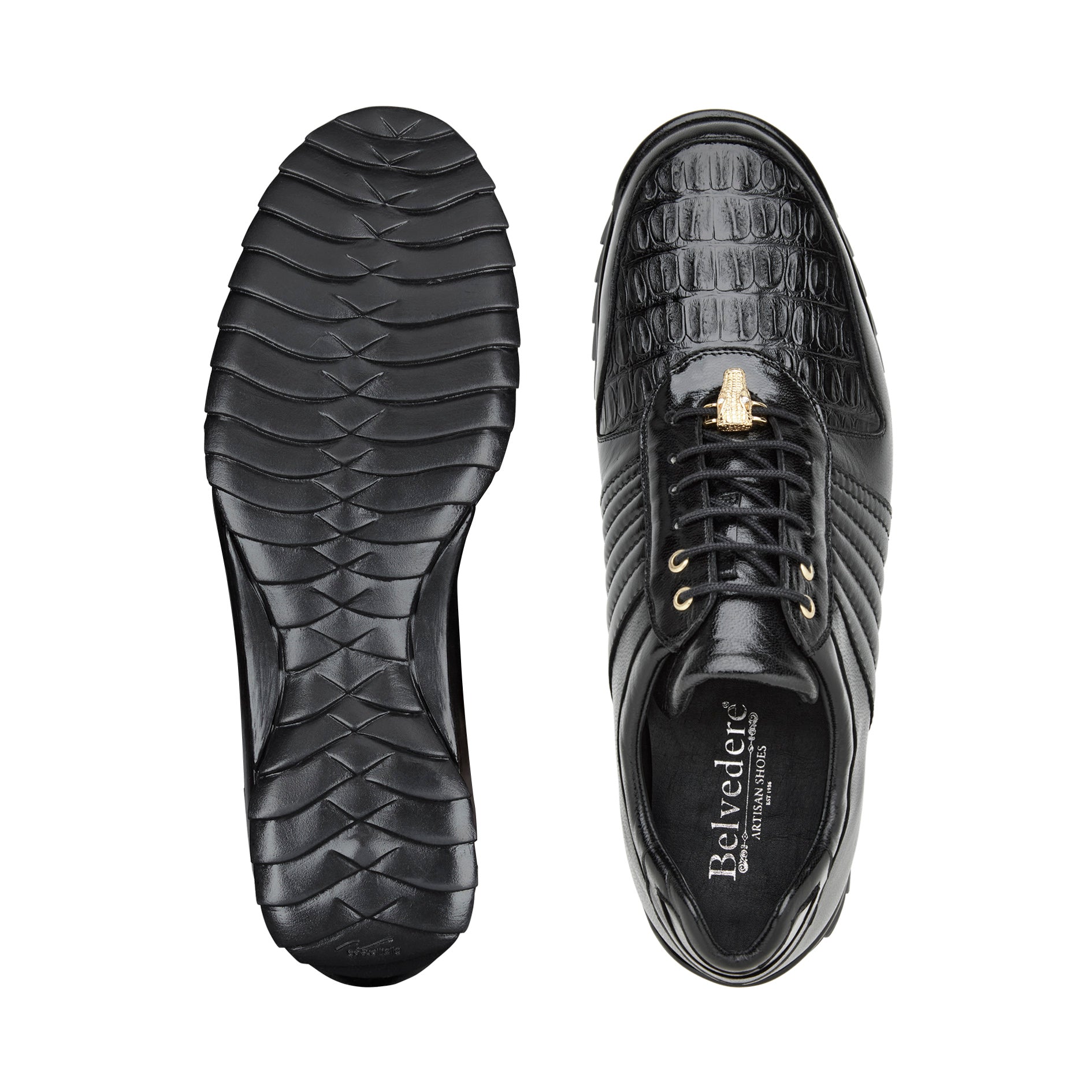 Belvedere Black Genuine Hornback Caiman Crocodile and Soft Calf Sneaker - 33599