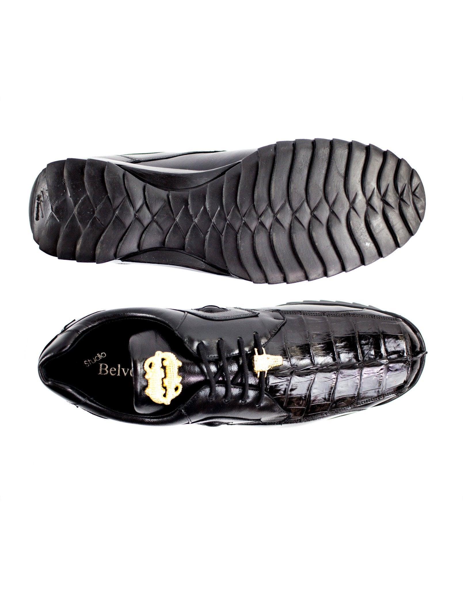 Belvedere Black Genuine Hornback Crocodile and Soft Calf Sneaker 336122