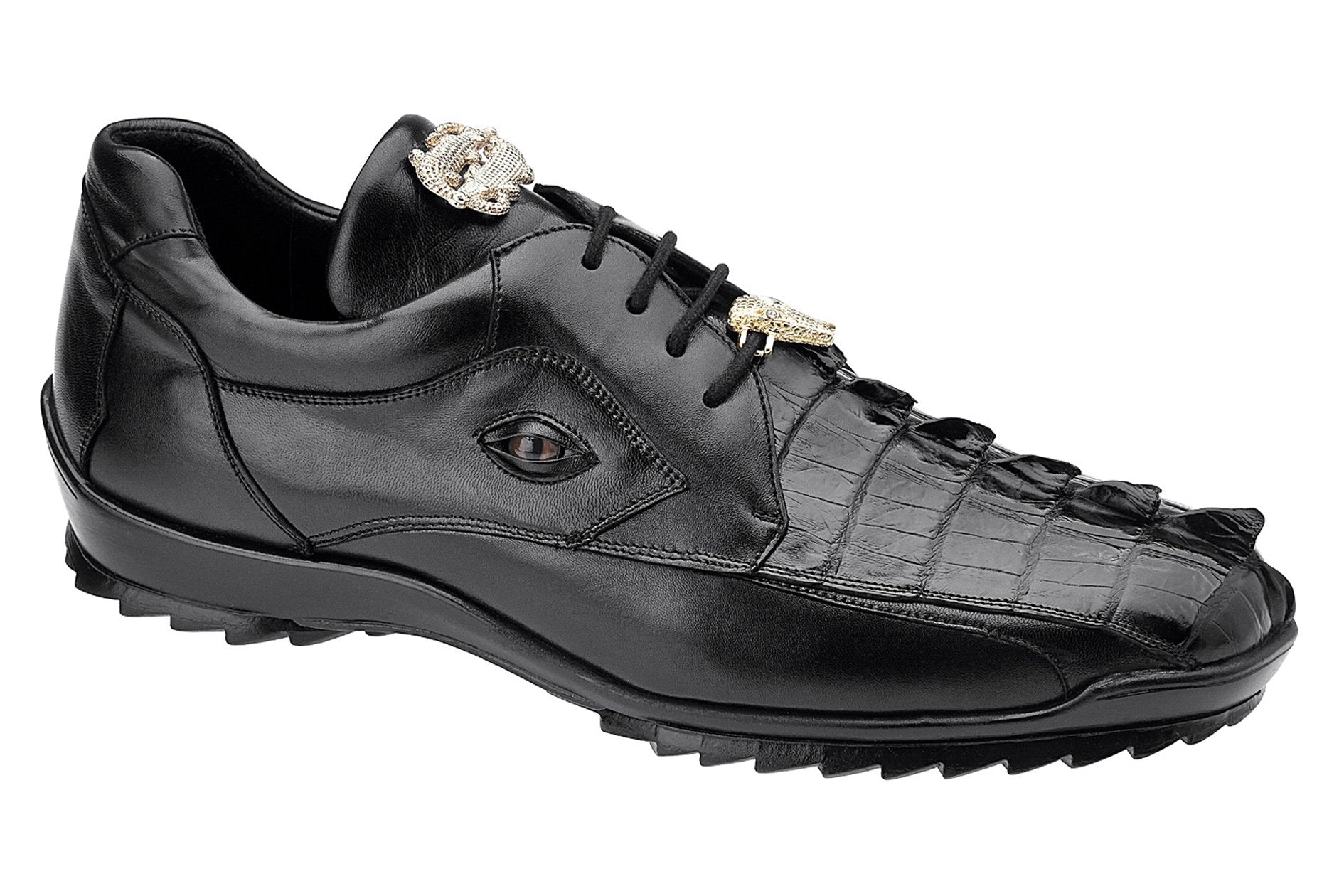 Belvedere Black Genuine Hornback Crocodile and Soft Calf Sneaker 336122