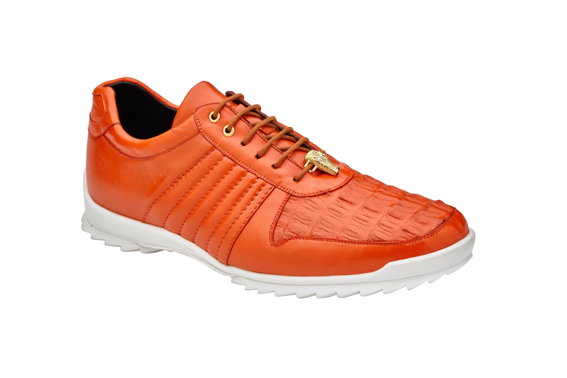 Belvedere Genuine Hornback Caiman Crocodile and Soft Calf Sneaker Orange 33599