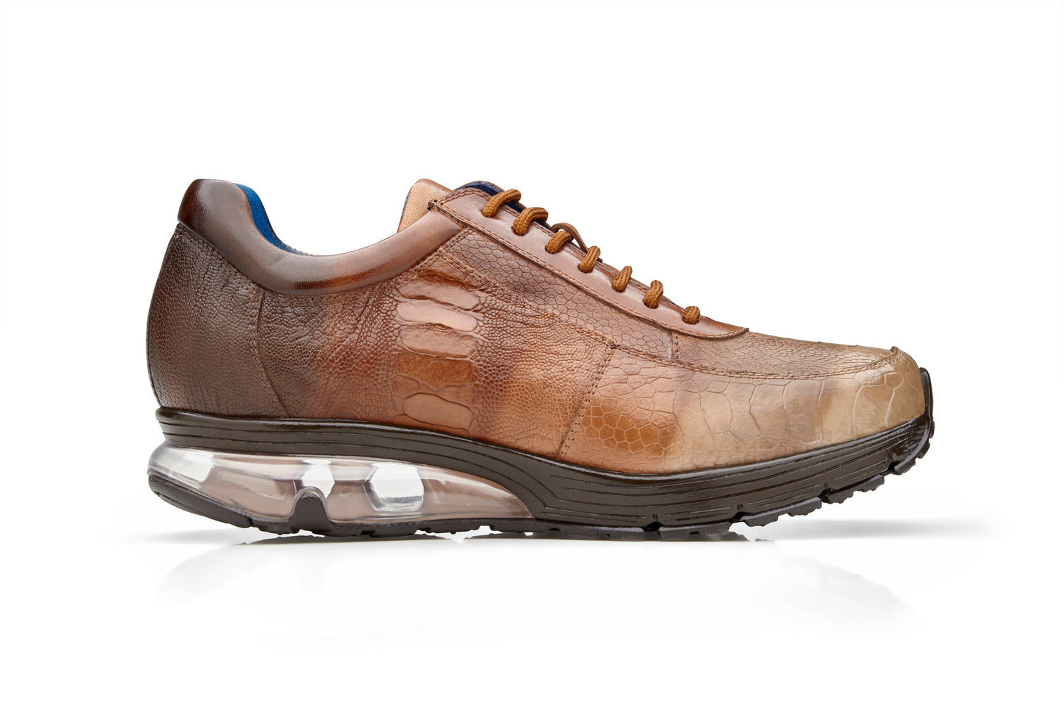 Belvedere Genuine Ostrich Multi-Rust Hand Painted Sneaker - Multi Rust.