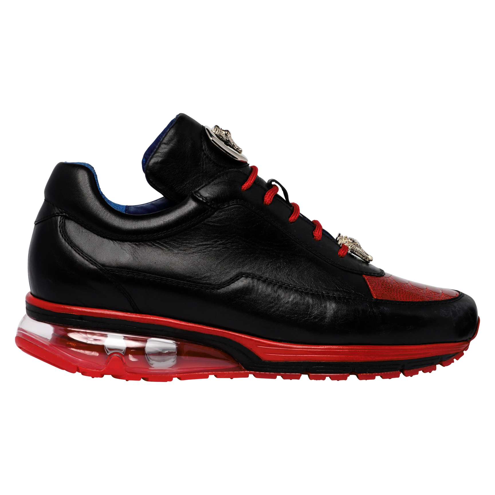 Belvedere Sneaker - Black/Red Colors - Genuine Ostrich and Soft Italian Calf Leather - E01