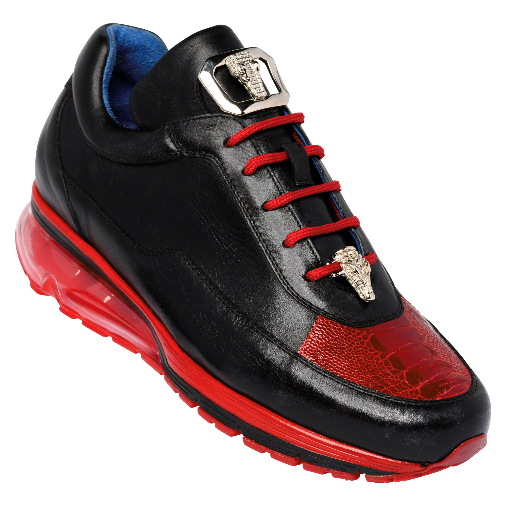 Belvedere Sneaker - Black/Red Colors - Genuine Ostrich and Soft Italian Calf Leather - E01