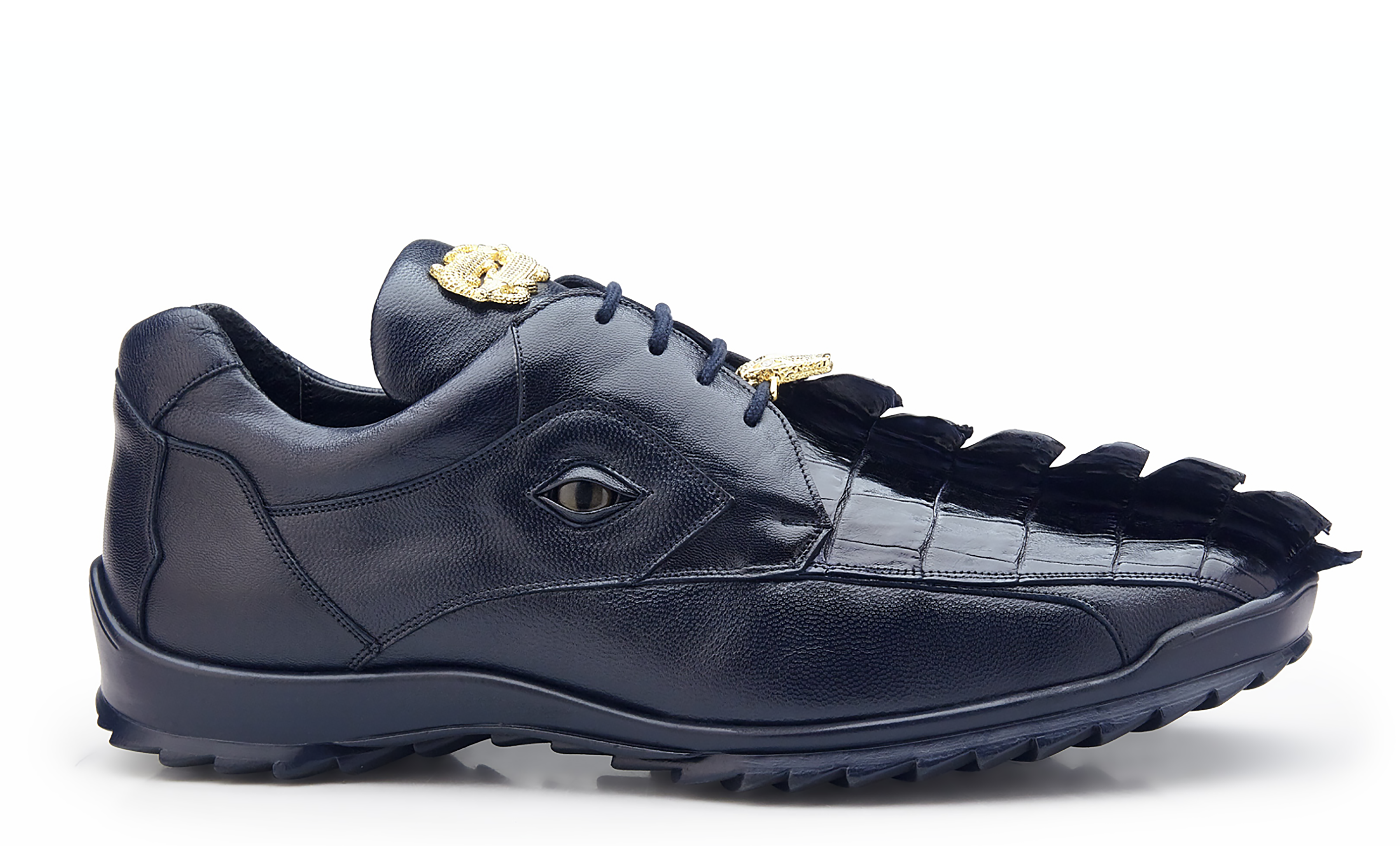 Belvedere Vasco Navy Sneaker: Genuine Hornback Crocodile and Soft Calf - 336122.