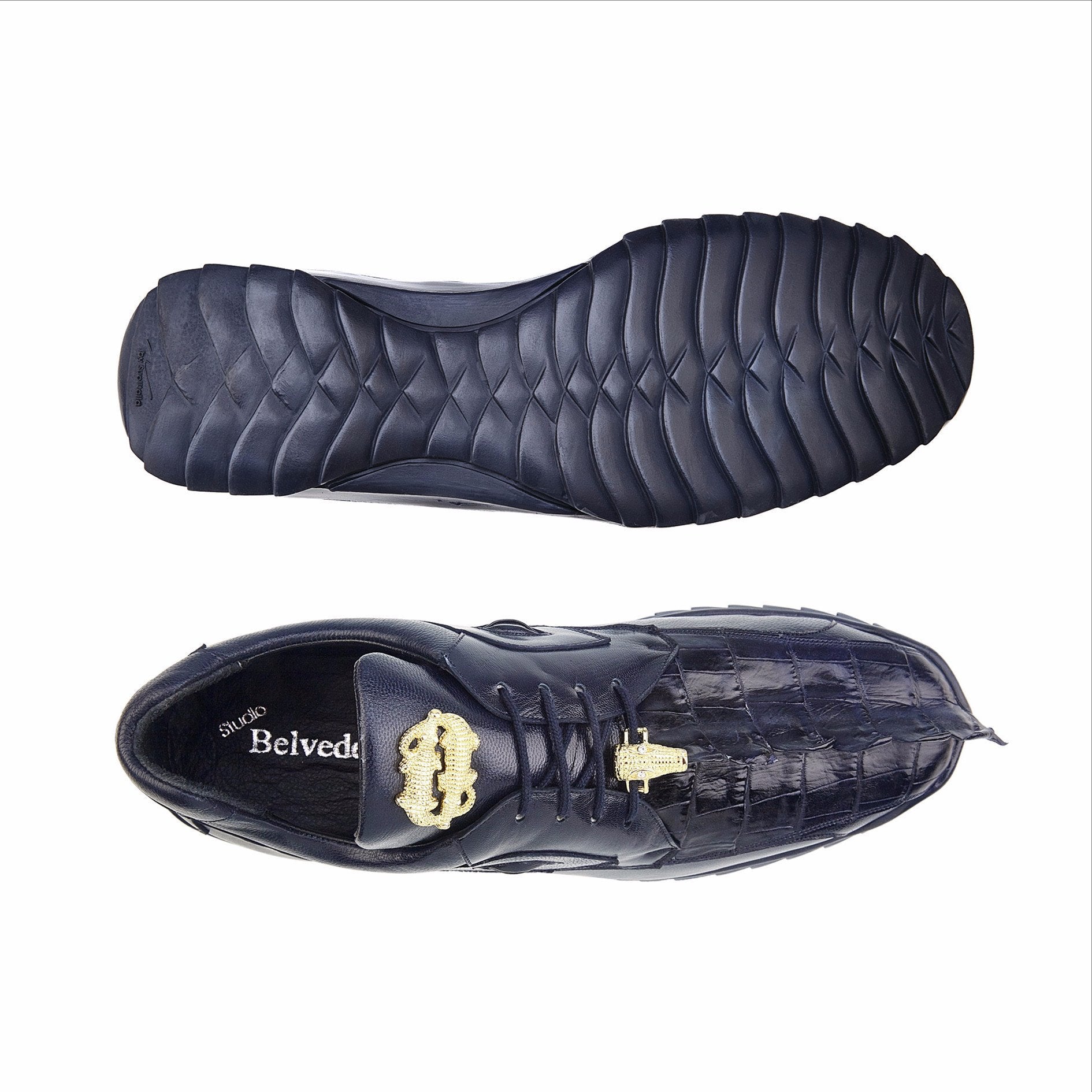 Belvedere Vasco Navy Sneaker: Genuine Hornback Crocodile and Soft Calf - 336122.