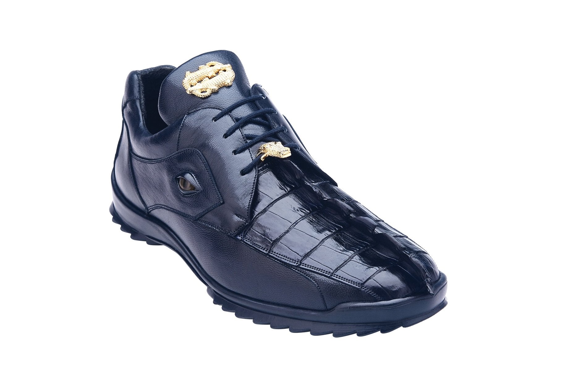 Belvedere Vasco Navy Sneaker: Genuine Hornback Crocodile and Soft Calf - 336122.