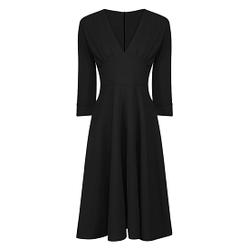 Black Deep V Neck Retro 50s Swing Dress