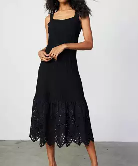 Black Knit Dress with Eyelet Detail - Sleeveless