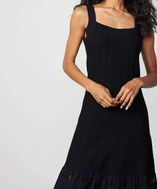 Black Knit Dress with Eyelet Detail - Sleeveless