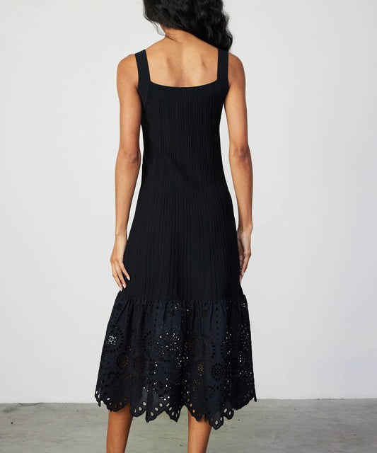 Black Knit Dress with Eyelet Detail - Sleeveless