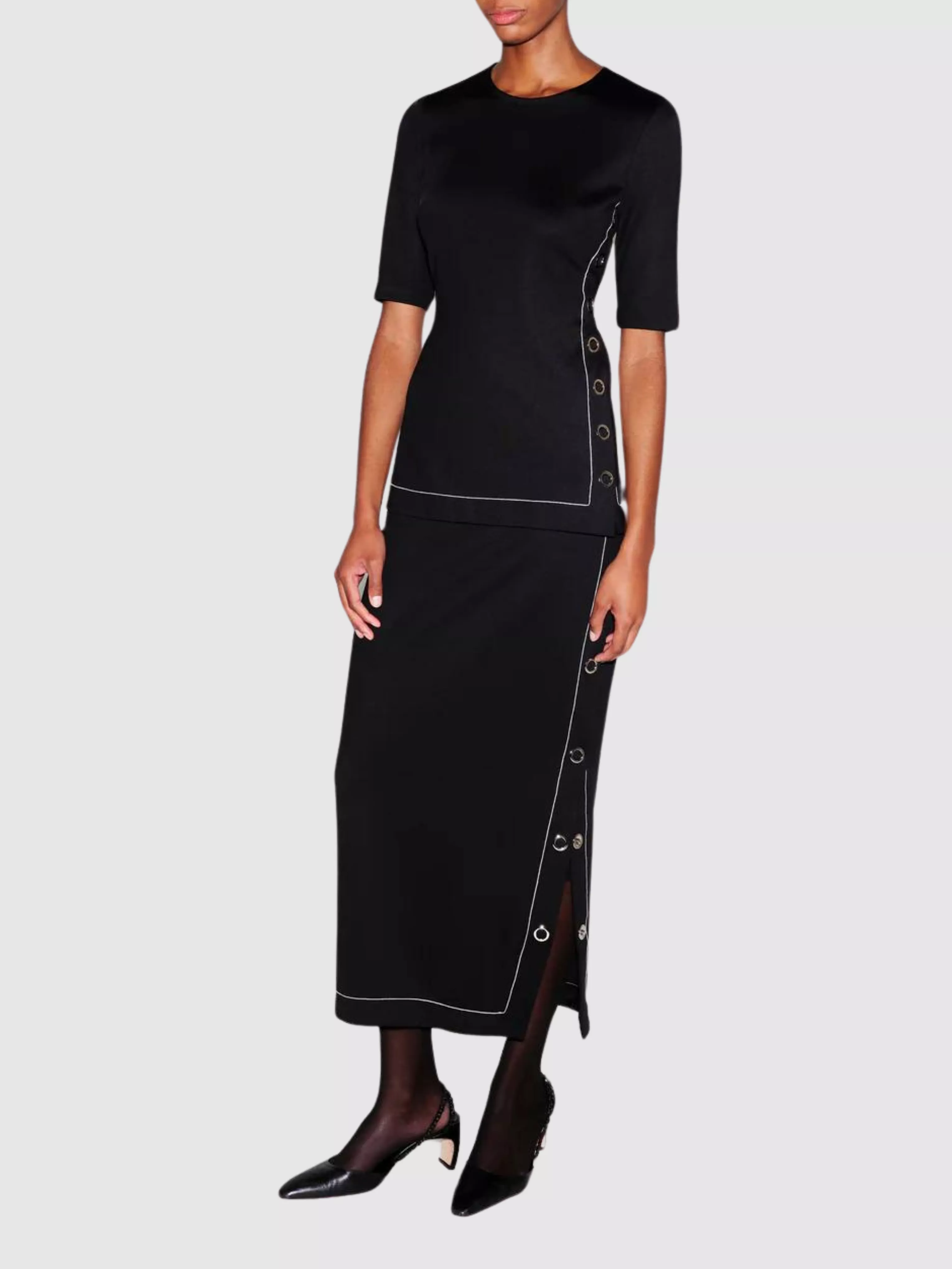 Black Midi Snap Skirt