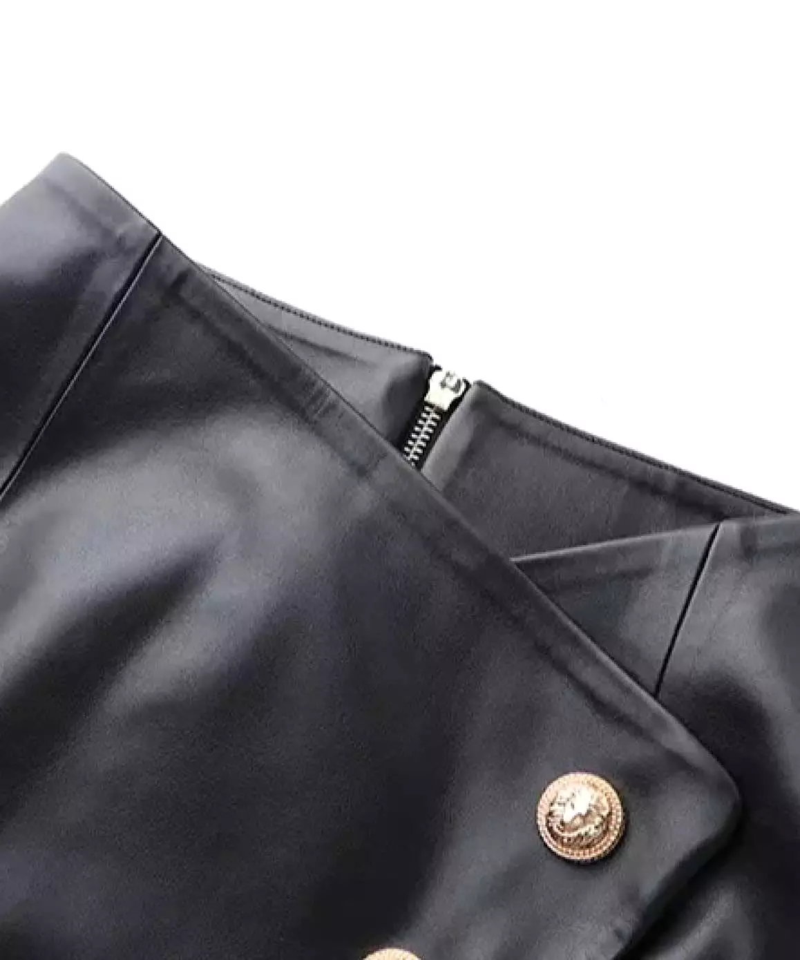 Black PU Leather Gold Button Mini Skirt