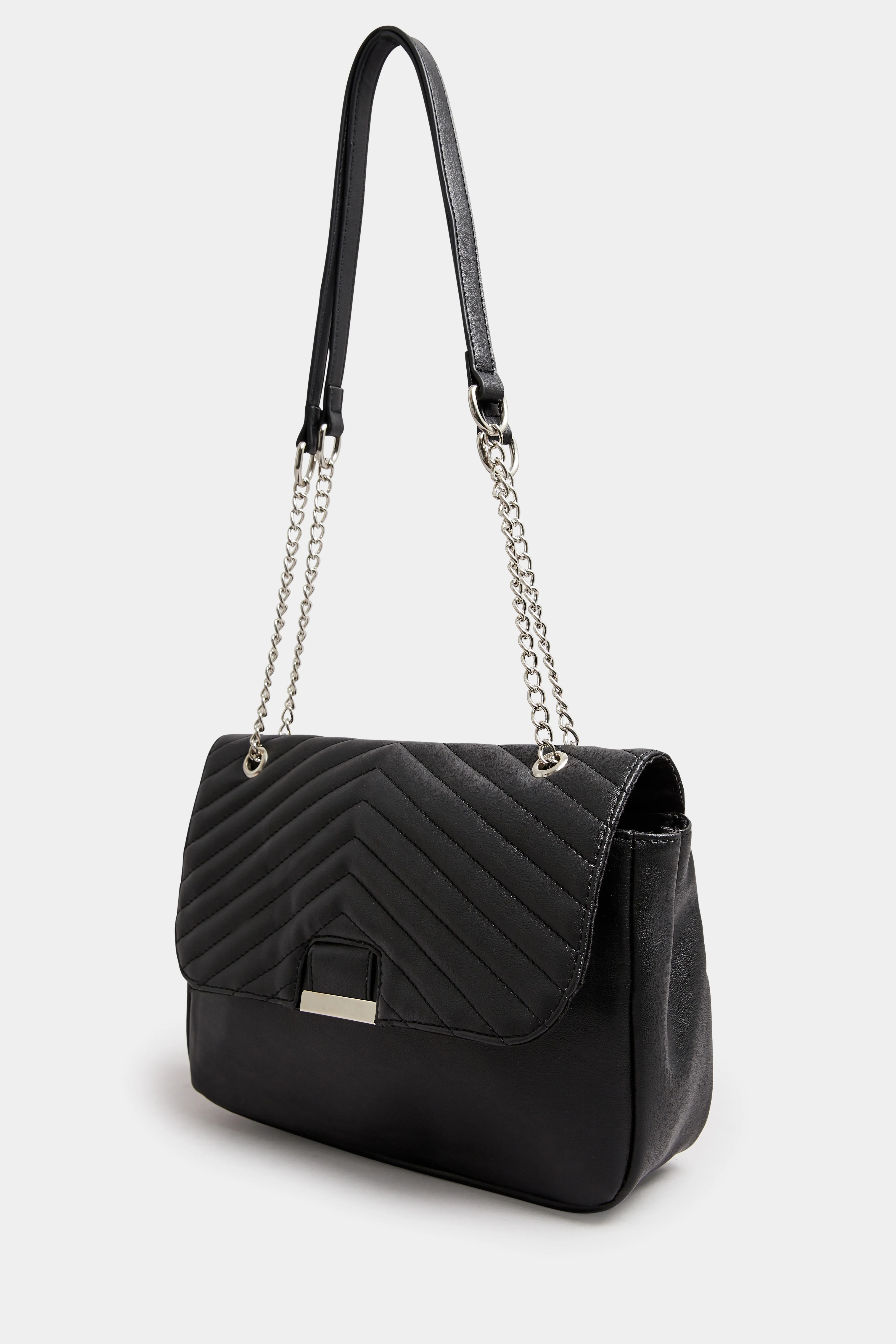 Black Quilted Double Chain Shoulder Bag