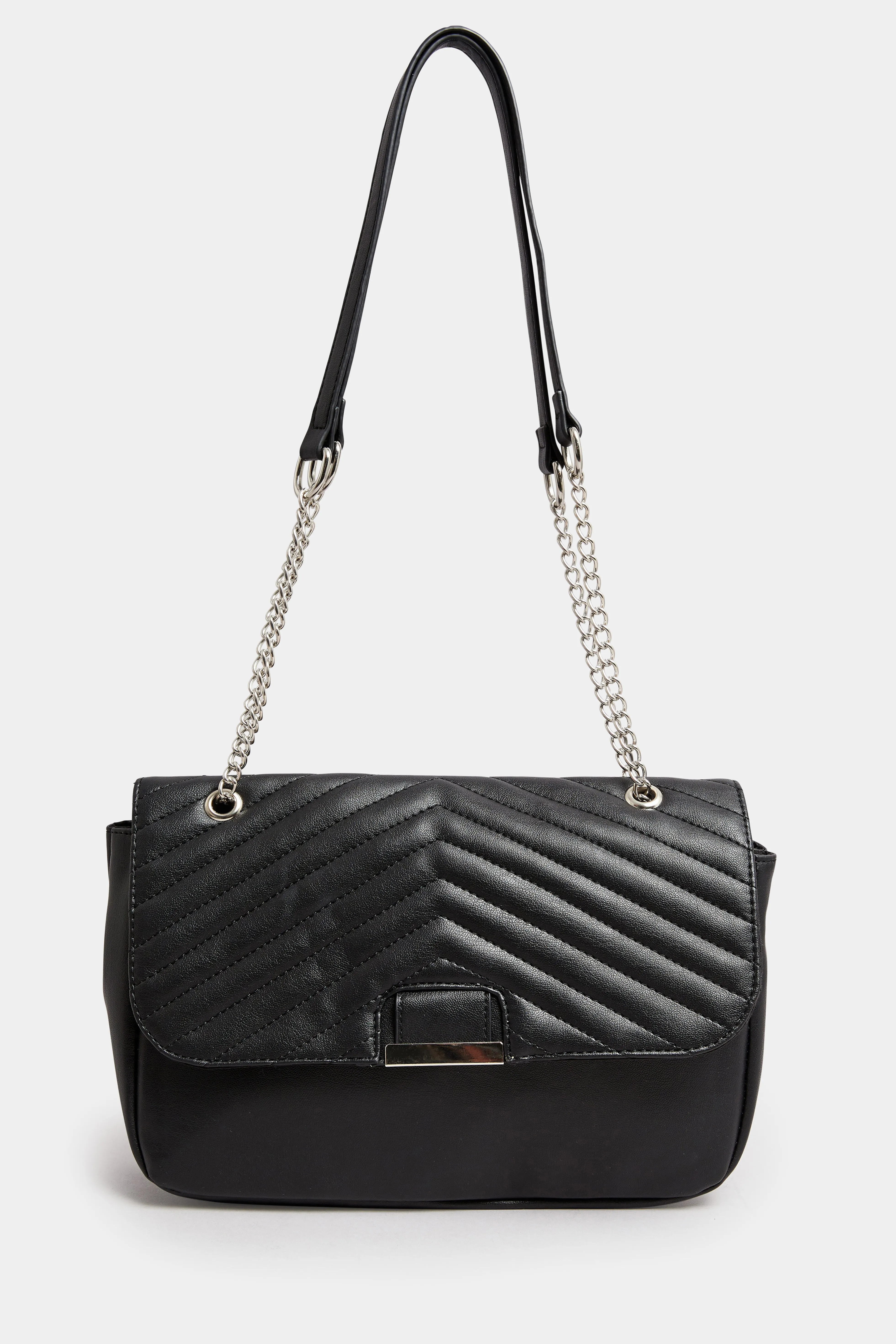 Black Quilted Double Chain Shoulder Bag