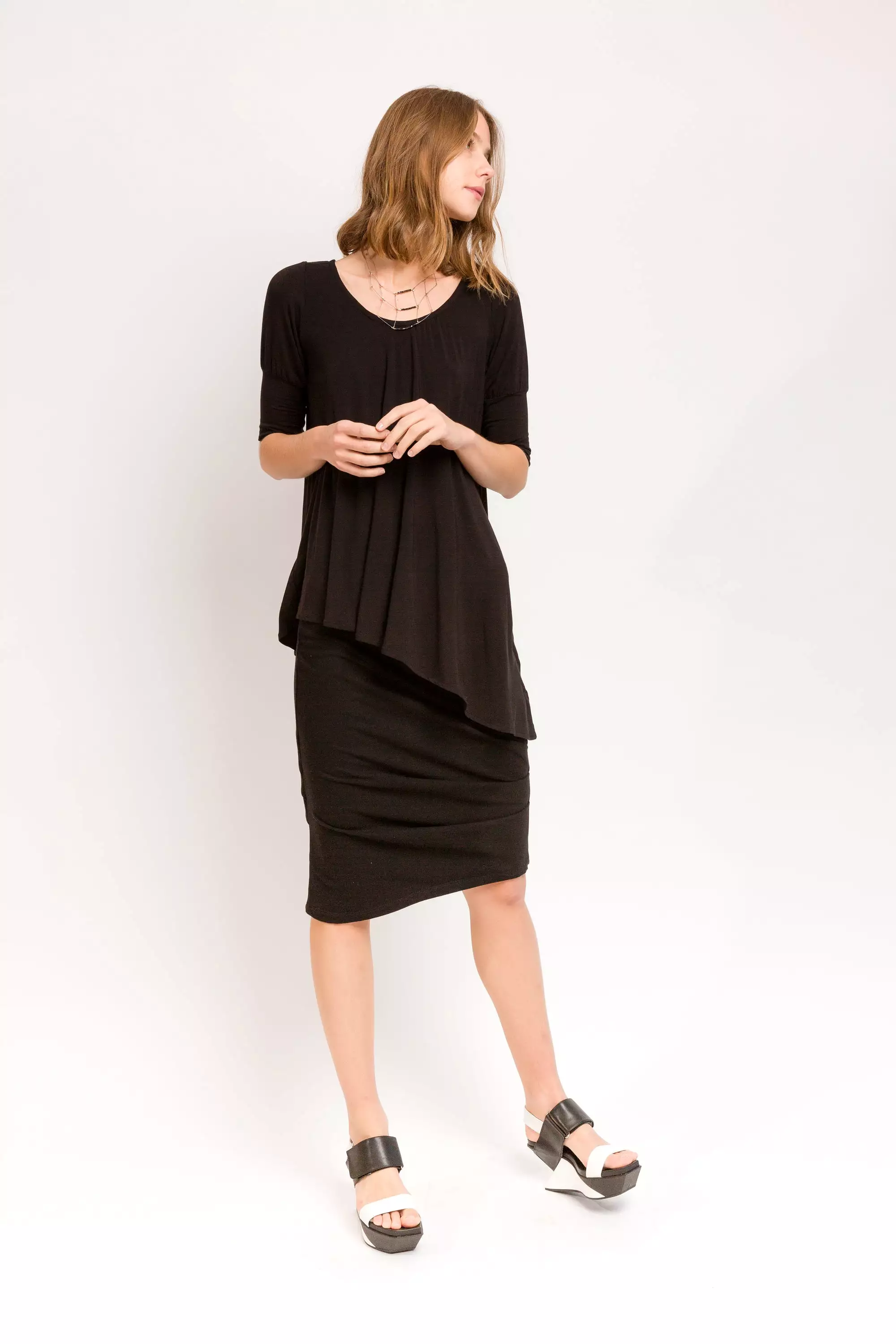 Black Soy French Terry Caterpillar Knee Skirt