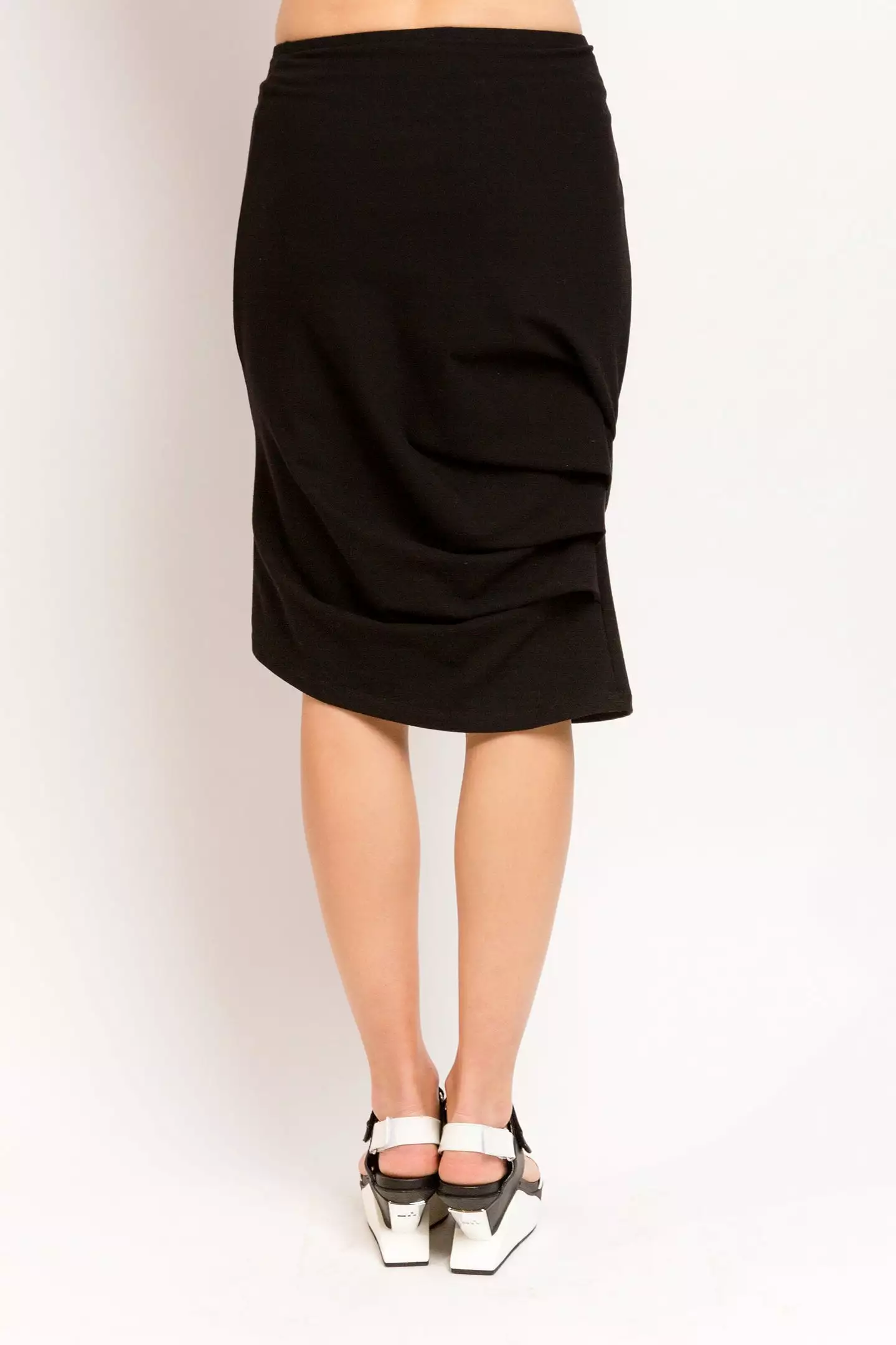 Black Soy French Terry Caterpillar Knee Skirt