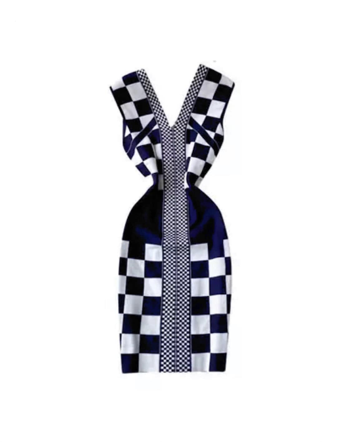 Blue checkered knit bodycon dress.