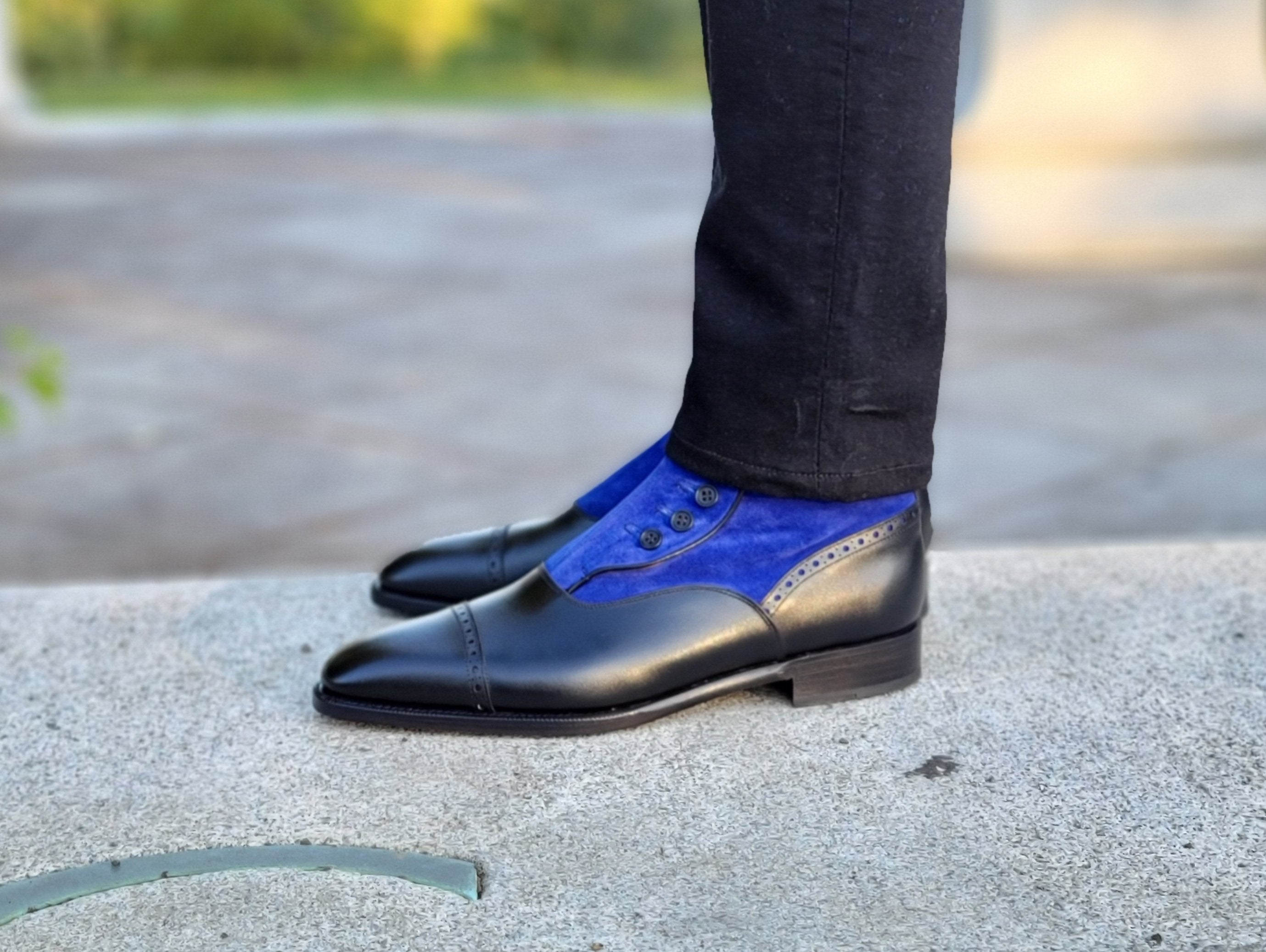 Blue Ridge MTO Black Calf Vivid Blue Suede LPB Last Single Leather Sole - Find the Perfect Pair Here.