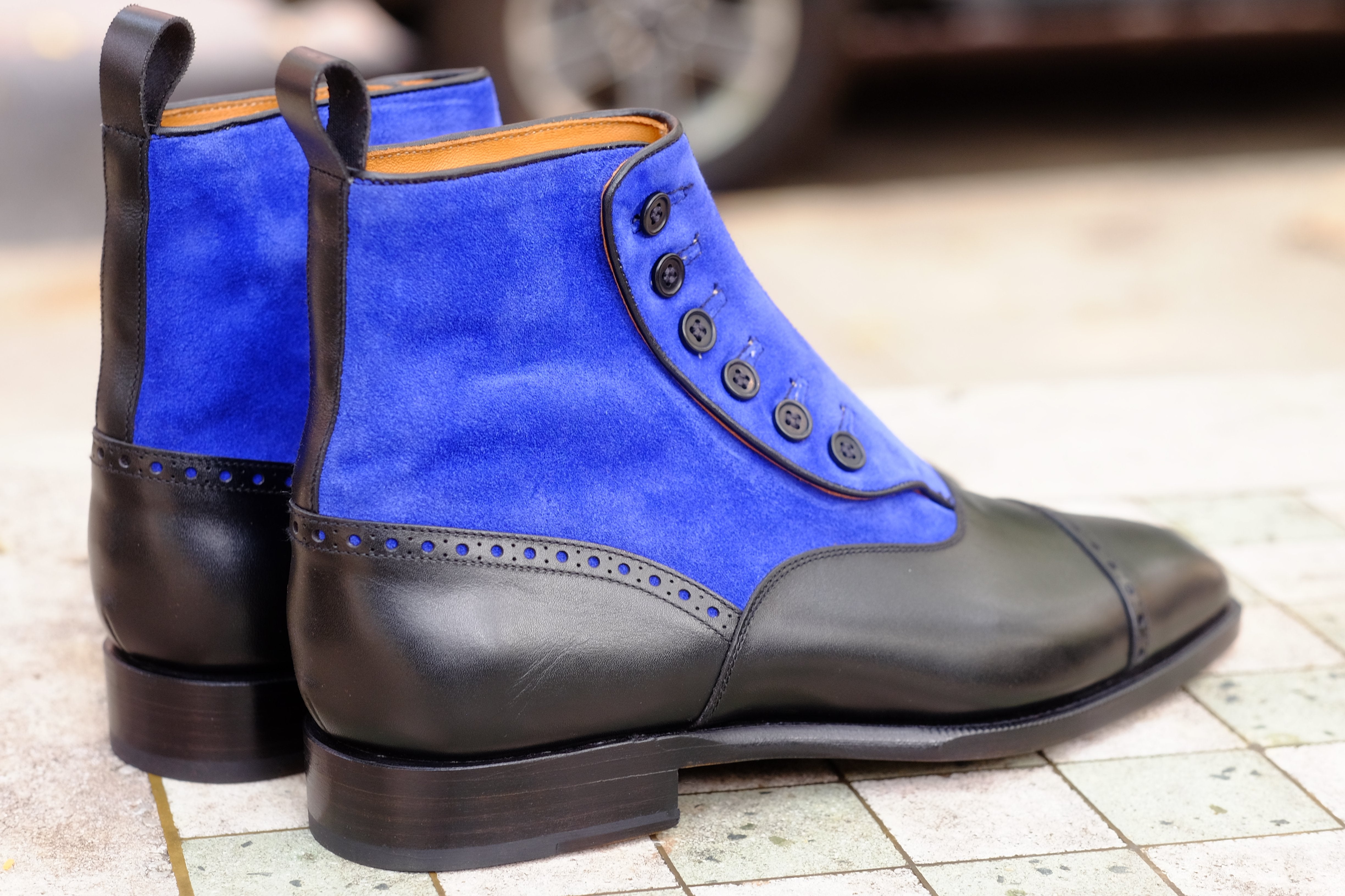 Blue Ridge MTO Black Calf Vivid Blue Suede LPB Last Single Leather Sole - Find the Perfect Pair Here.